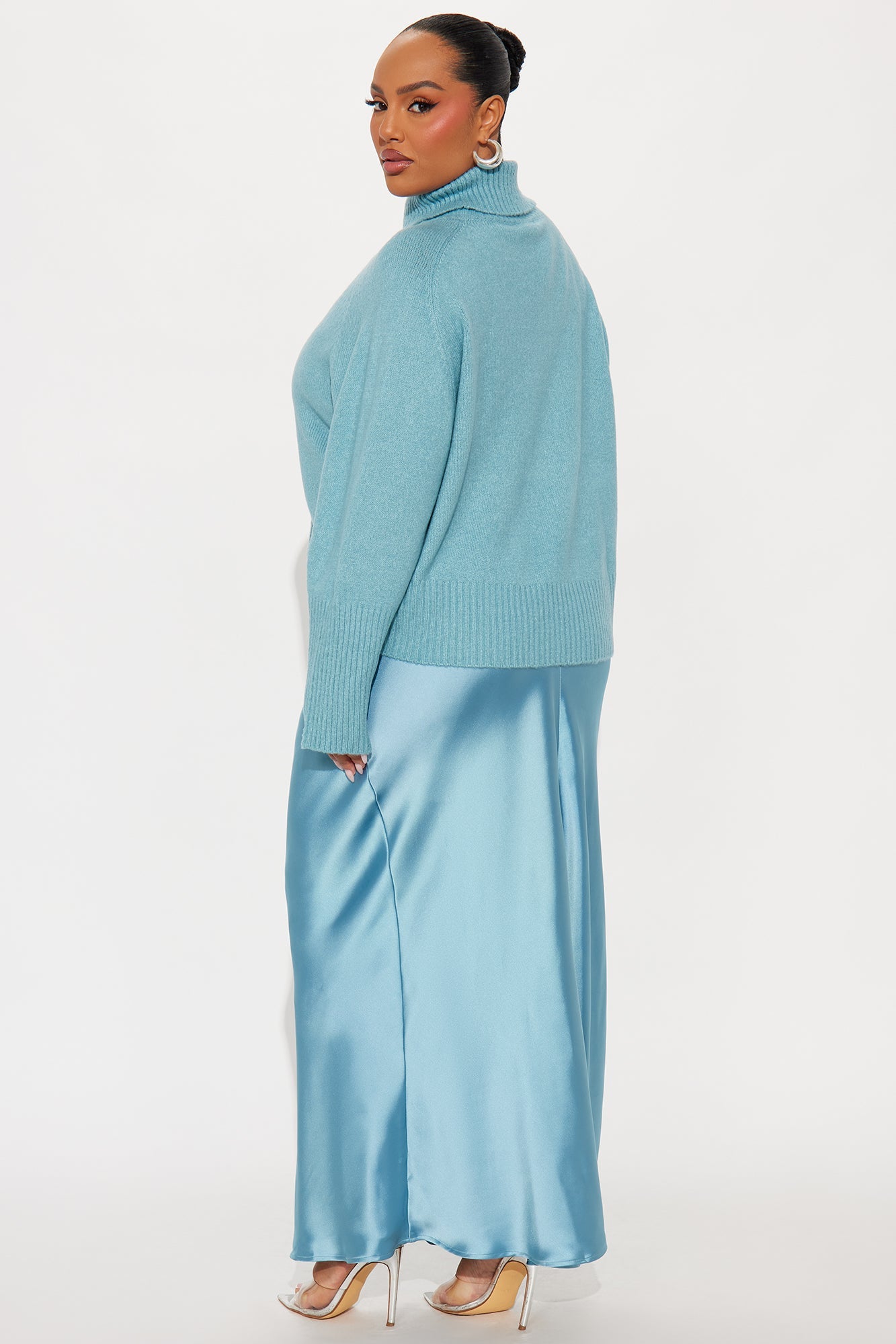 Always Near Satin Sweater Maxi Dress Set - Blue