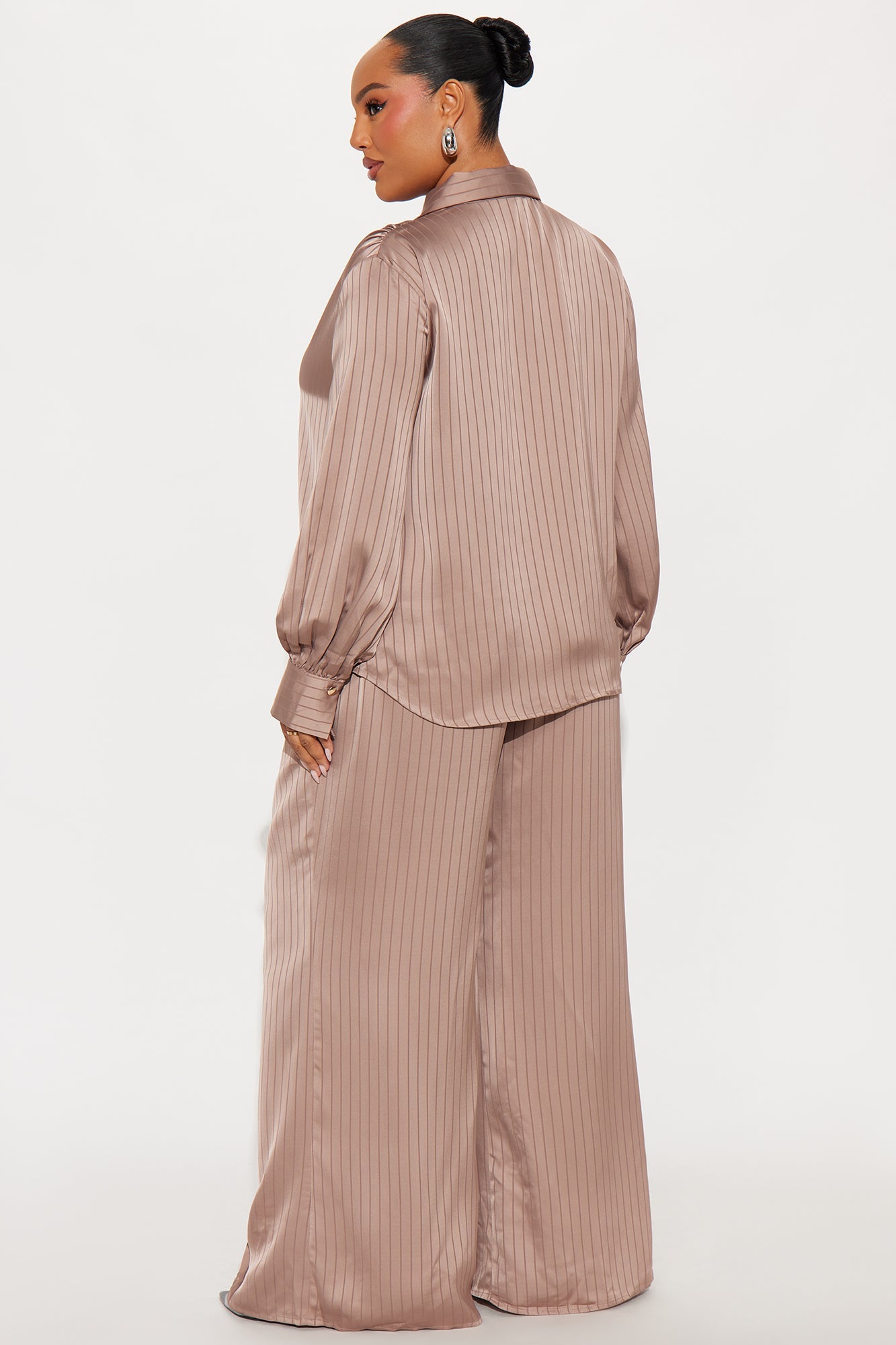 Emma Satin Pinstripe Pant Set - Taupe