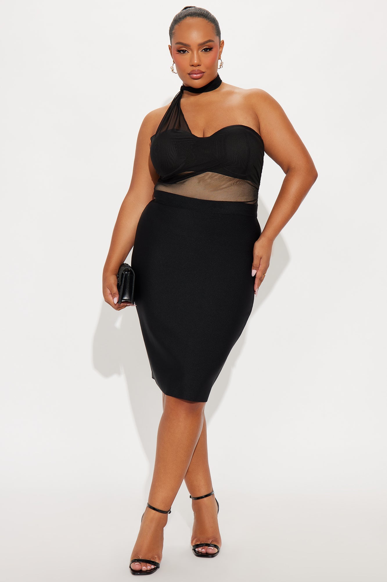 Opehlia Bandage Pencil Midi Skirt - Black