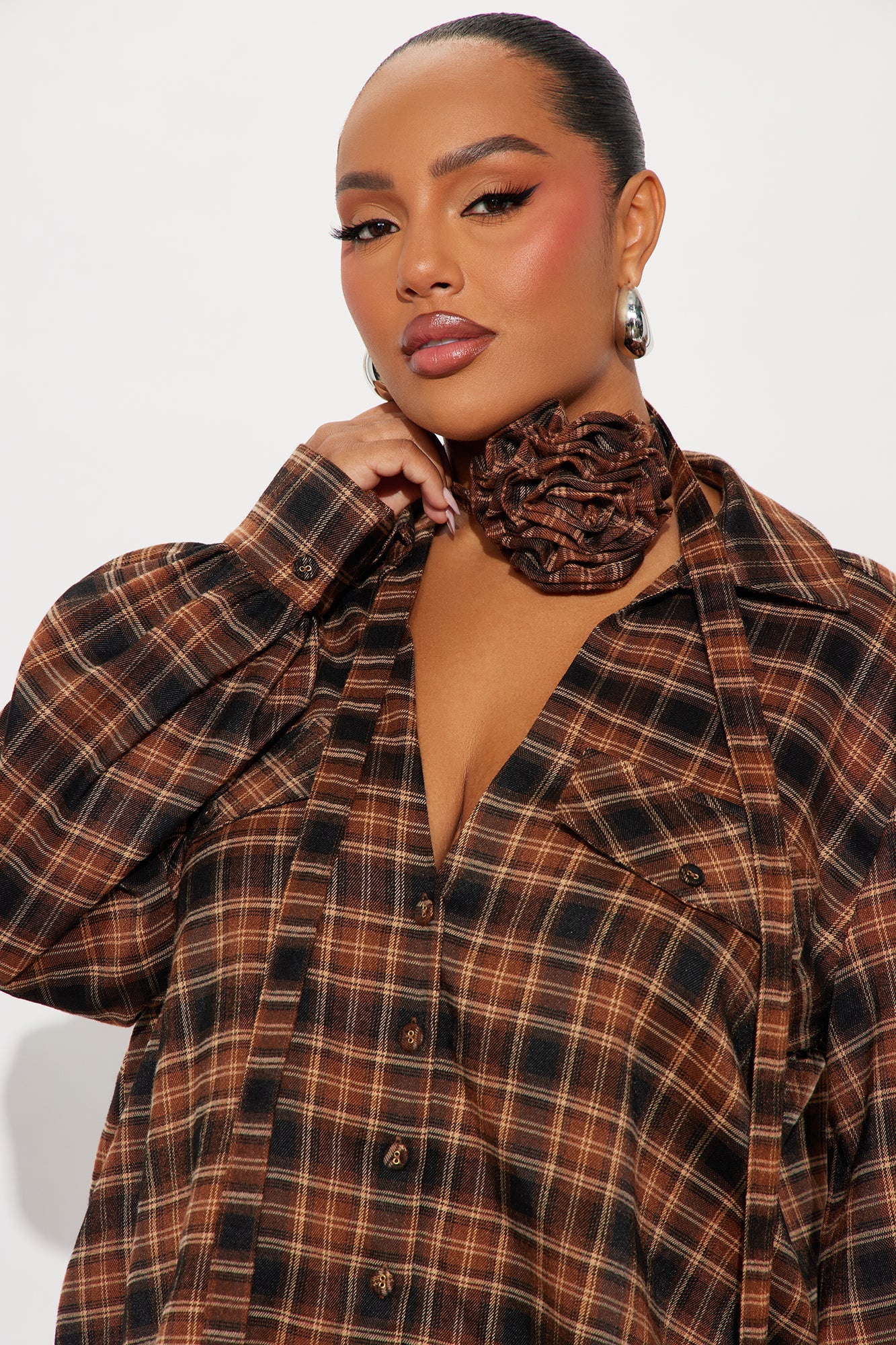 Zakai Plaid Pant Set - Brown Combo