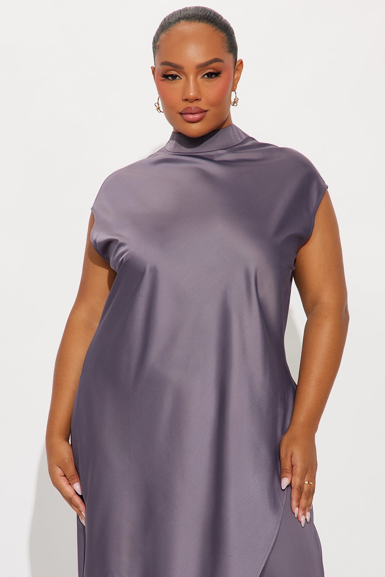 Camille Asymmetrical Satin Pant Set - Grey