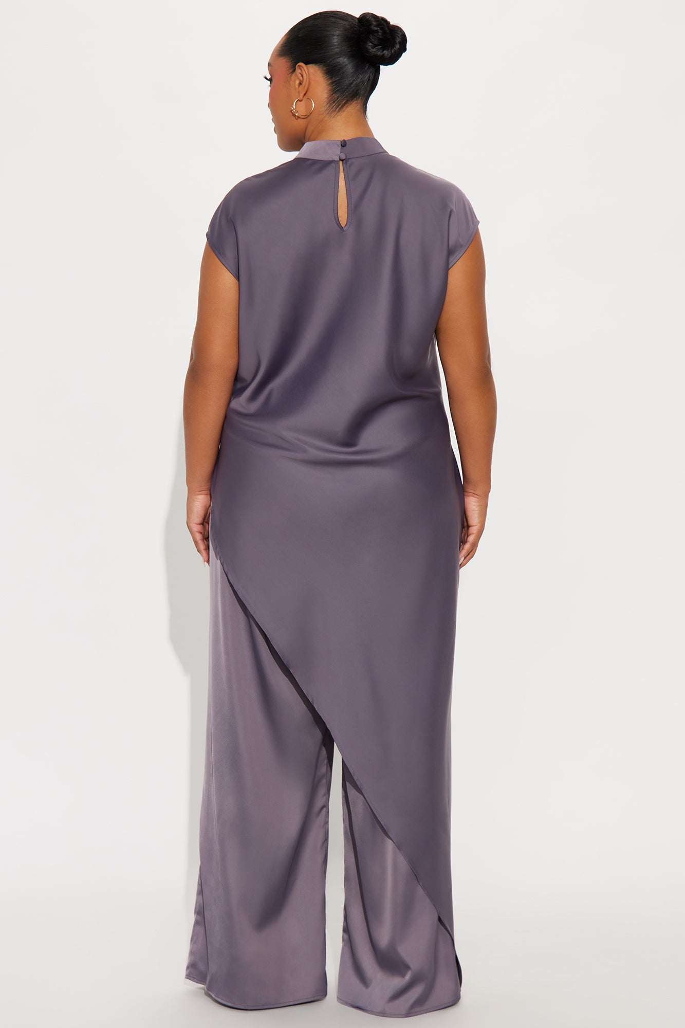 Camille Asymmetrical Satin Pant Set - Grey