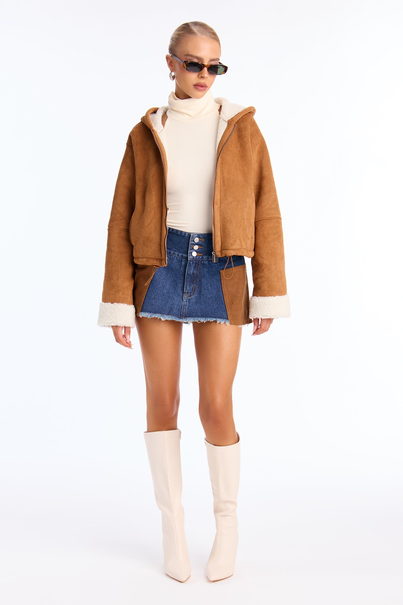 Eskimo Kiss Faux Suede Hooded Coat - Camel
