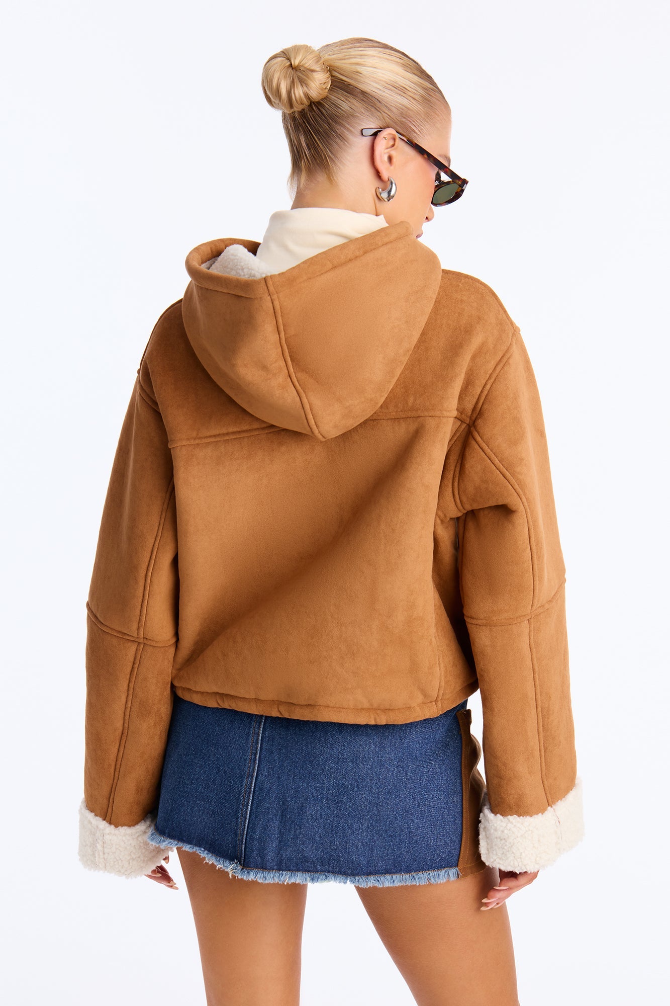 Eskimo Kiss Faux Suede Hooded Coat - Camel
