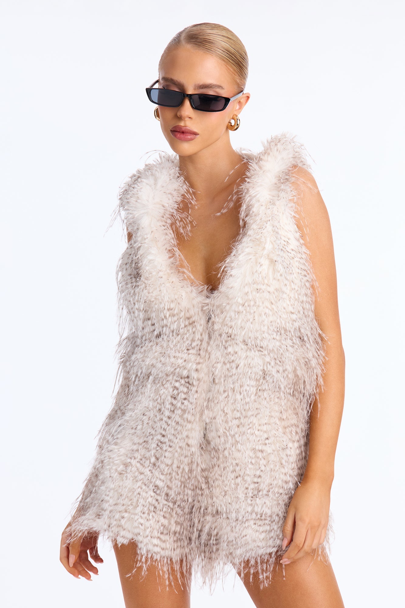 Aria Frost Faux Fur Hooded Romper - Cream/combo