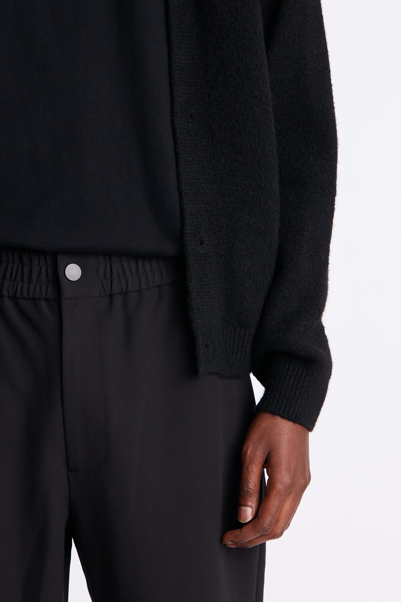 Straight Riven Elastic Waist Tech Pant - Black