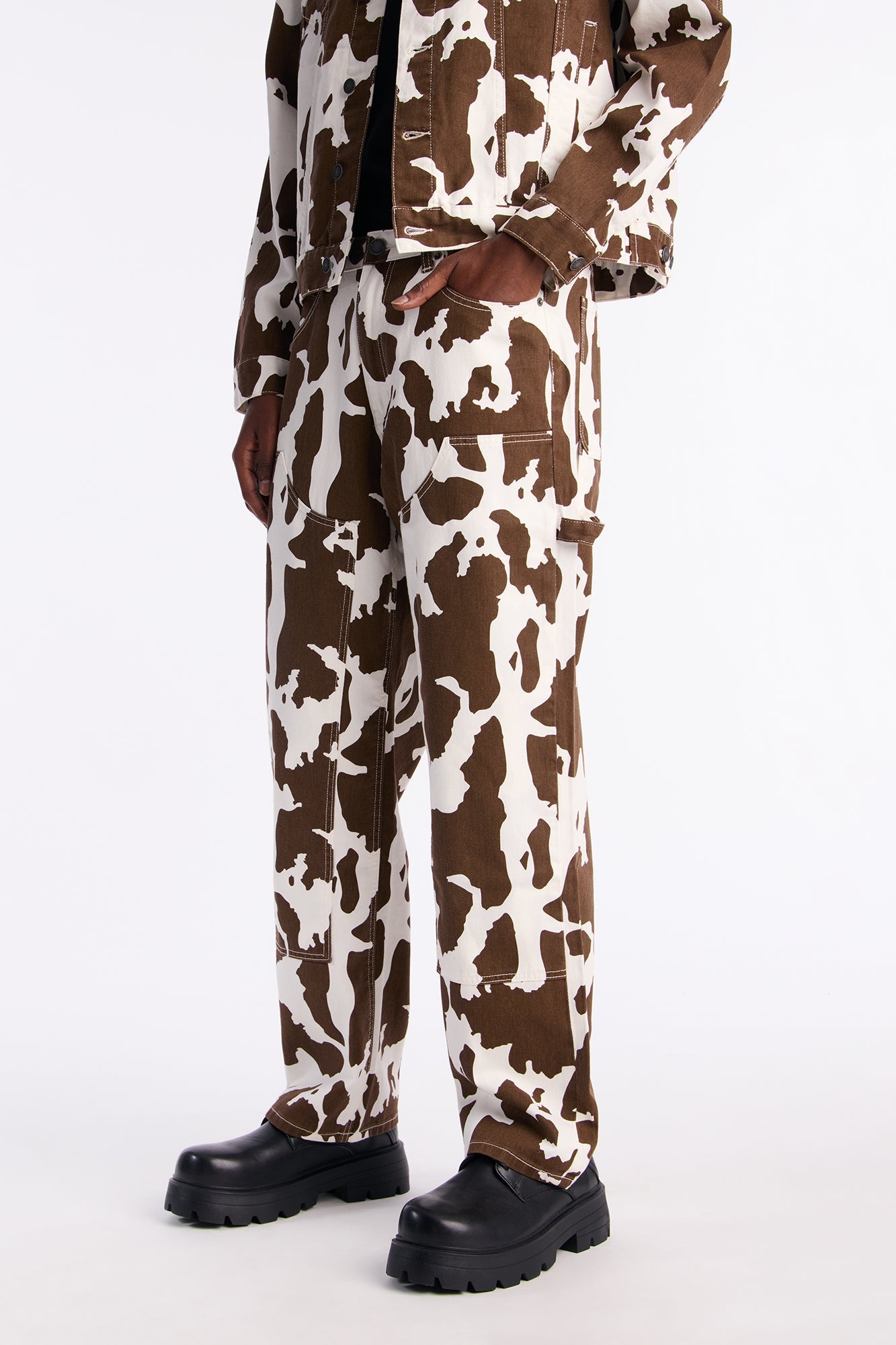 Straight Cow Print Carpenter Jean - Brown/combo