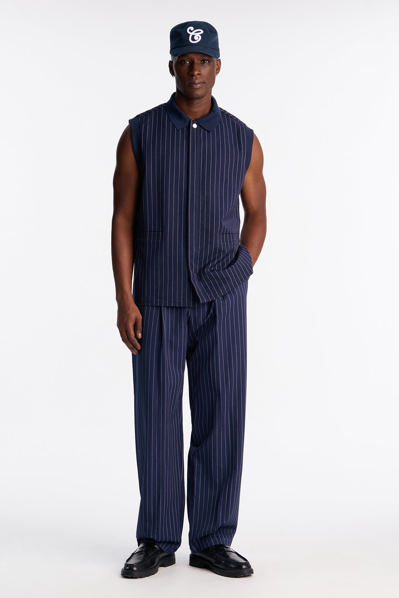 Straight Striped Elevated Vest - Navy
