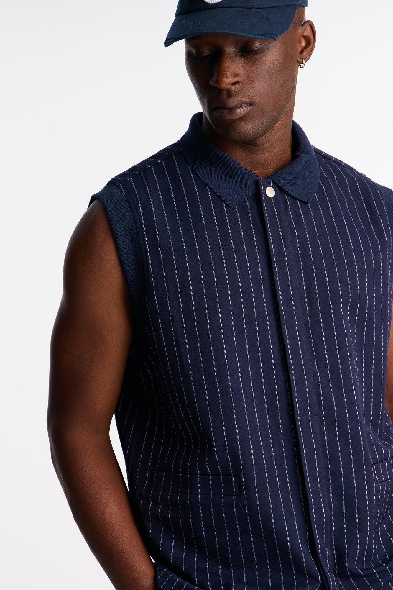 Straight Striped Elevated Vest - Navy