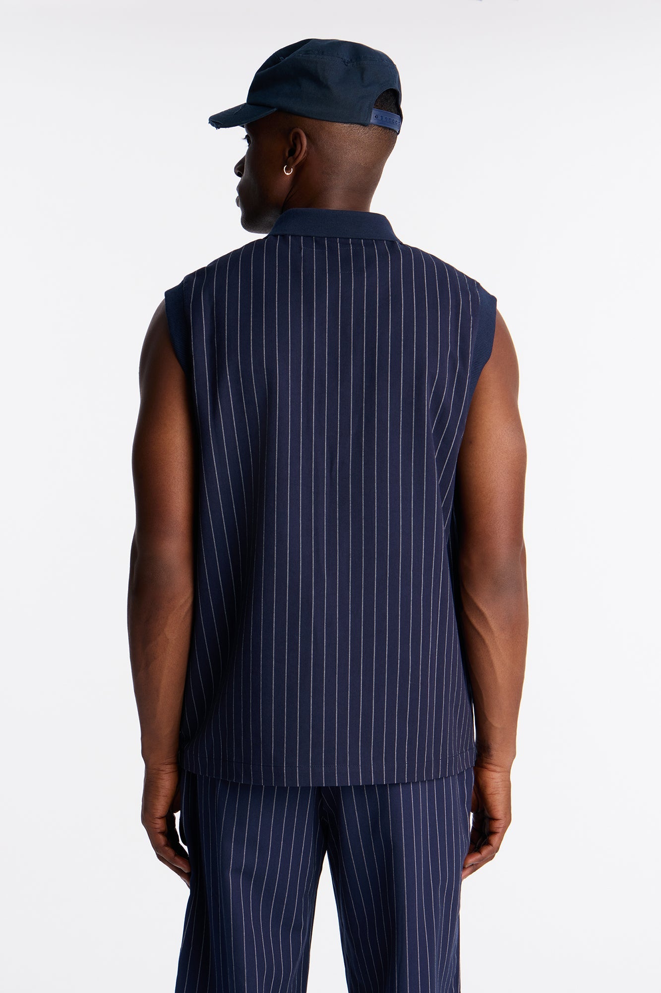 Straight Striped Elevated Vest - Navy