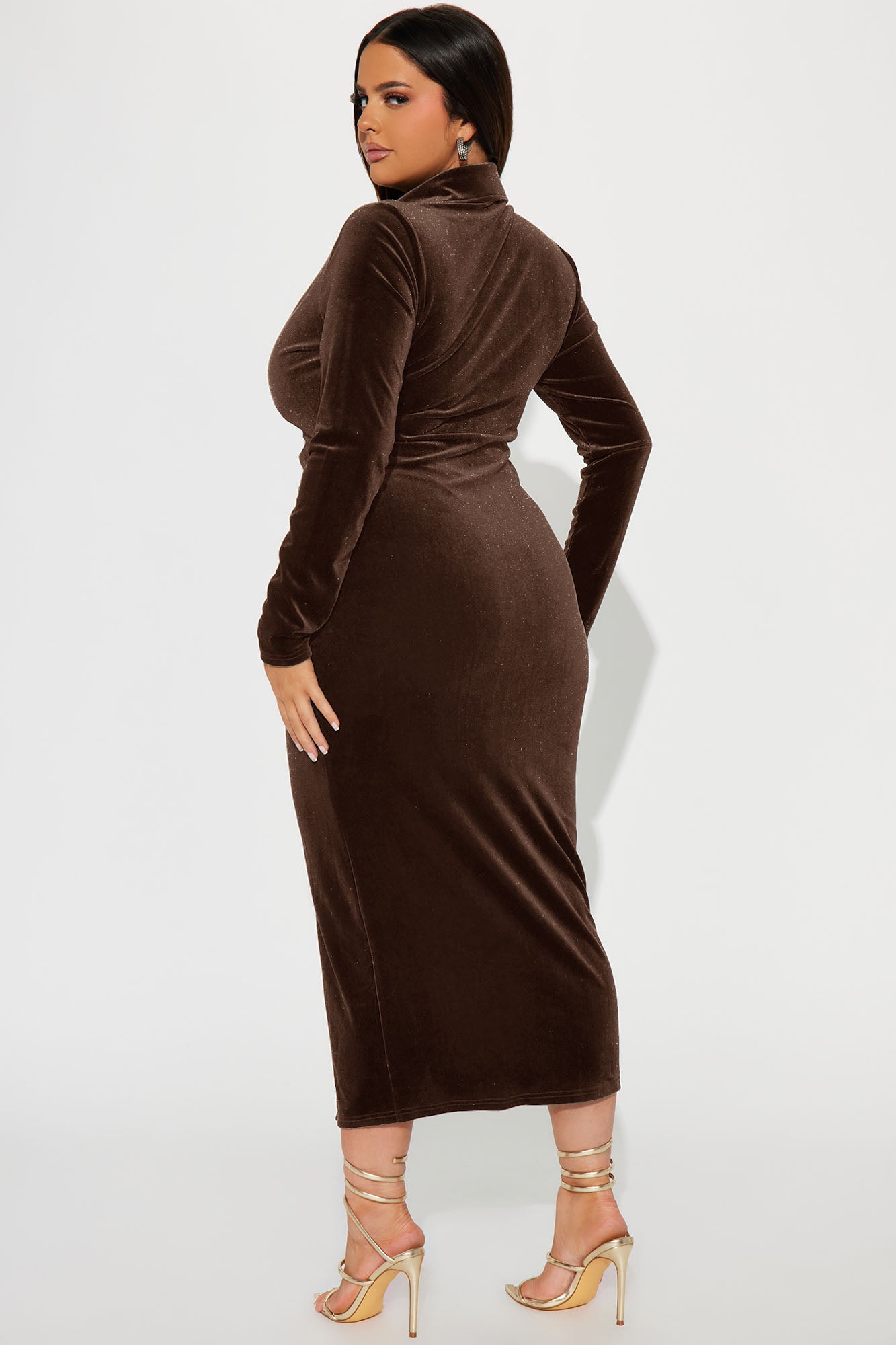 Katie Velvet Midi Dress - Chocolate