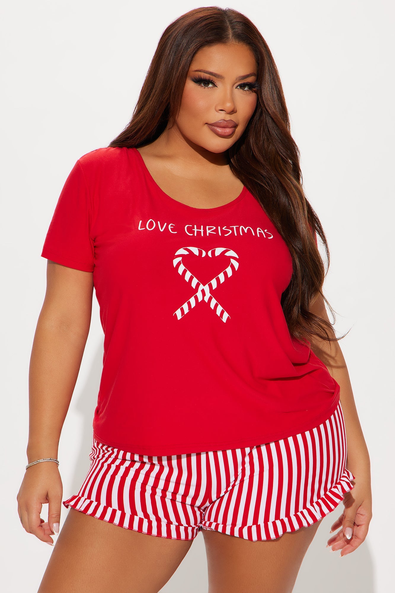 Love Christmas PJ Short Set - Red/White