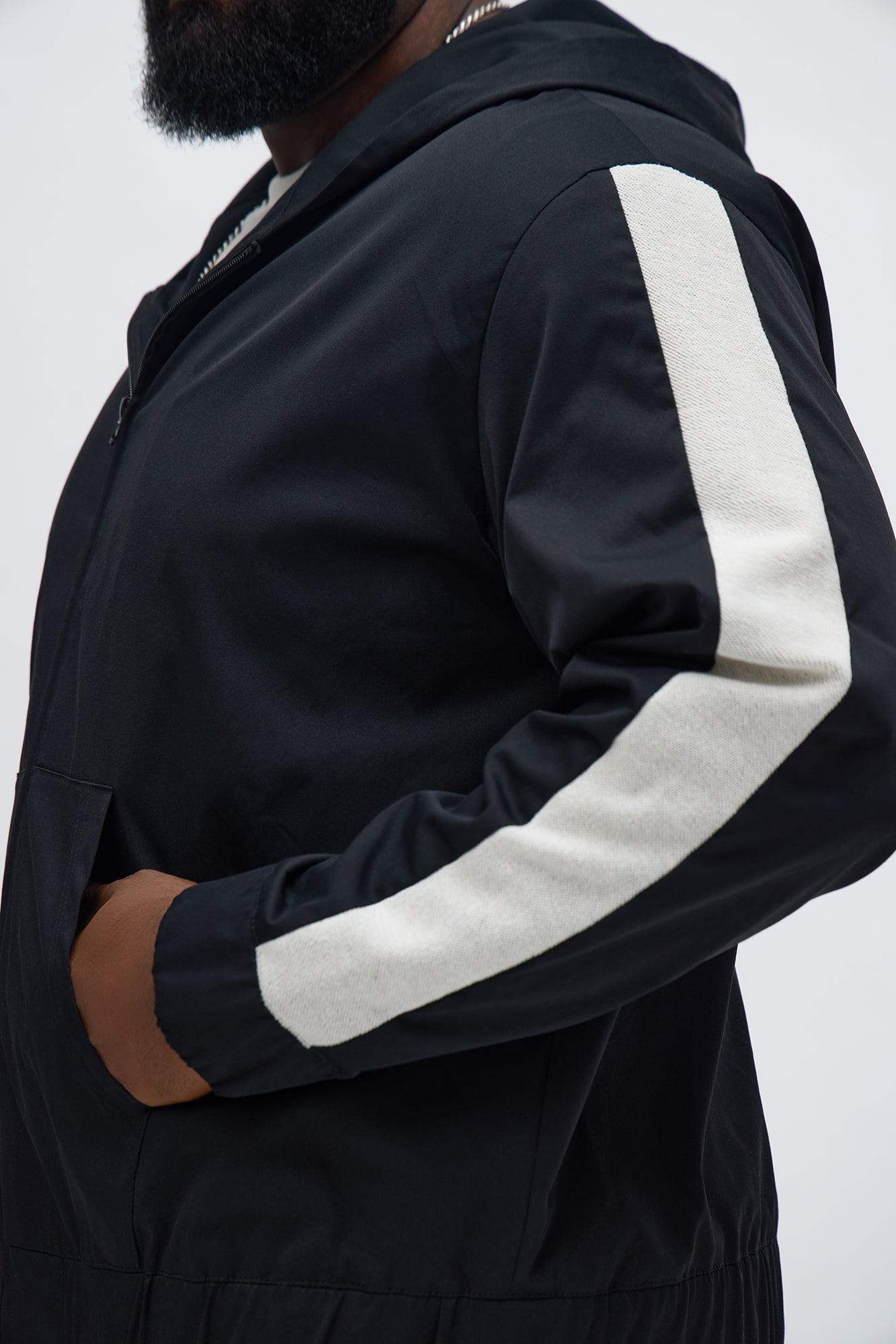 Knit Striped Zip Hooded Jacket - Black