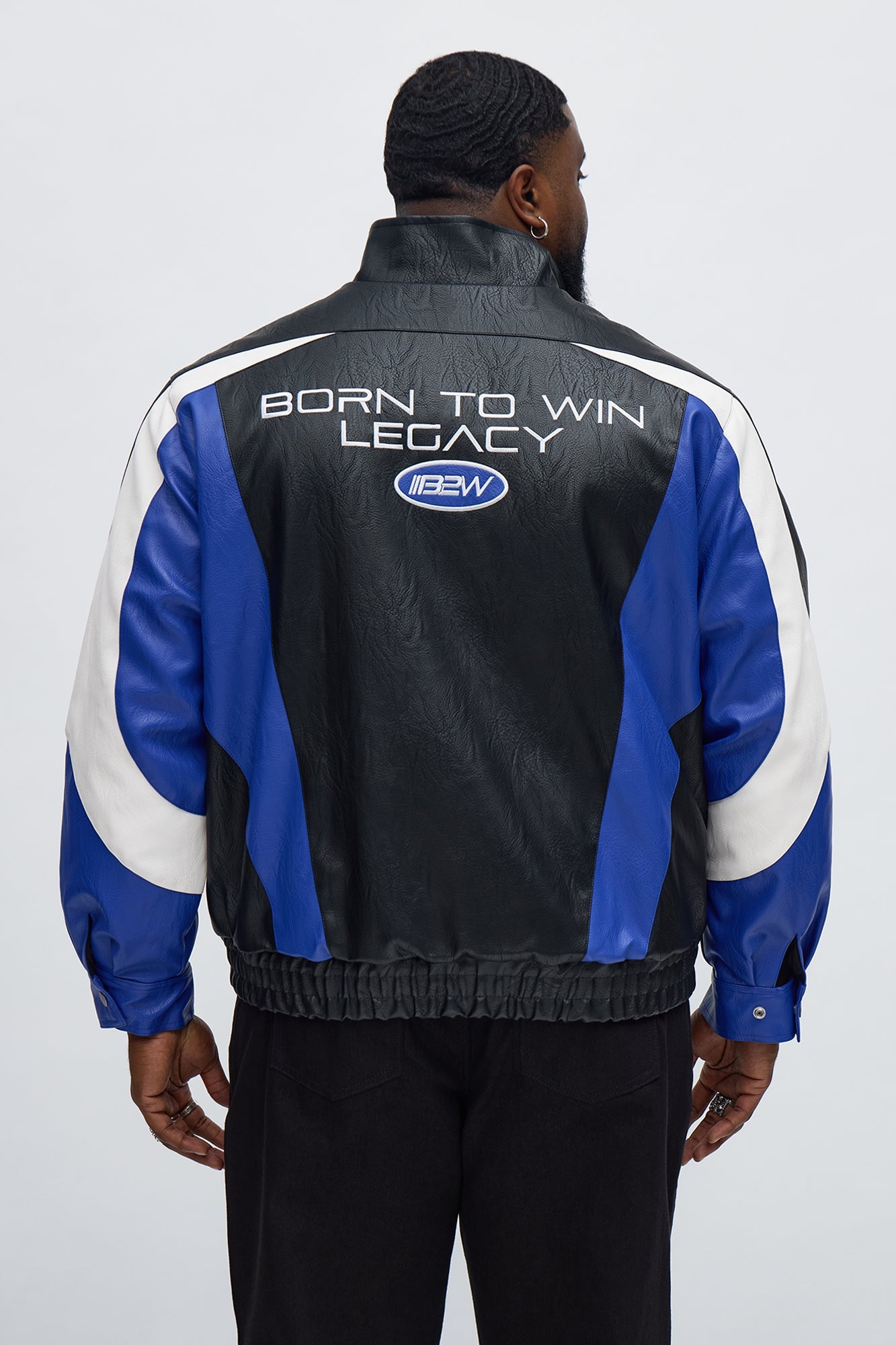 Colorblock Racer Faux Leather Bomber Jacket - Black
