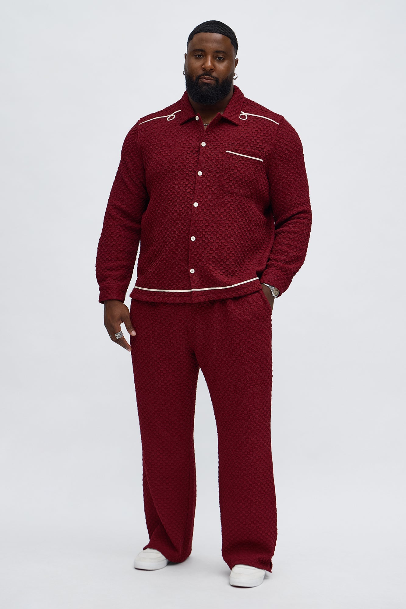 Slim Flare Soho Weave Slit Pant - Burgundy