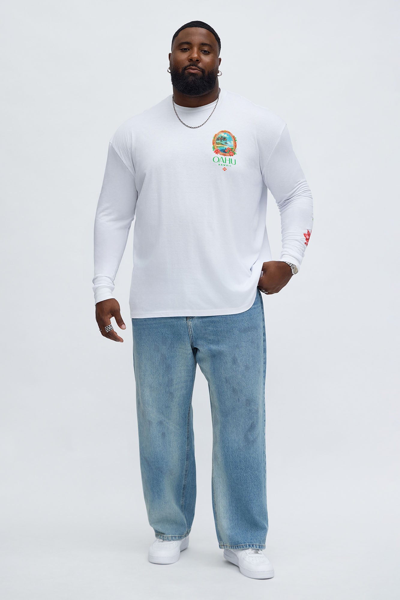 Island Style Oahu Hawaii Long Sleeve Tee - White
