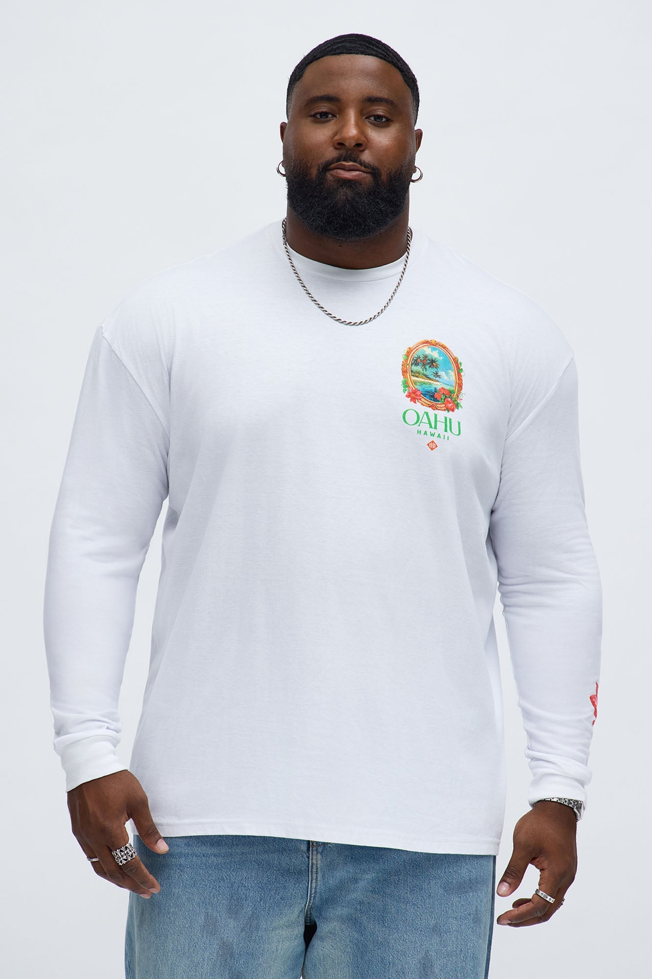 Island Style Oahu Hawaii Long Sleeve Tee - White