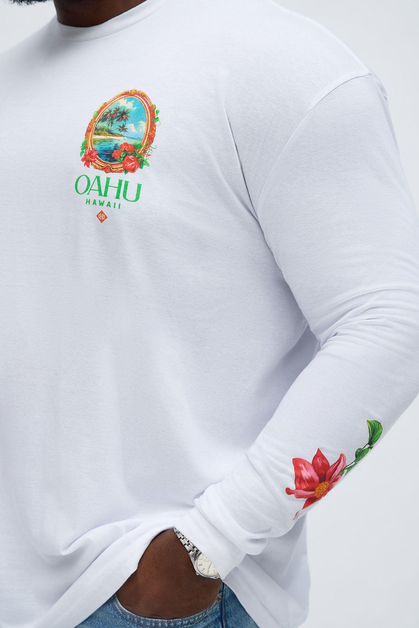 Island Style Oahu Hawaii Long Sleeve Tee - White