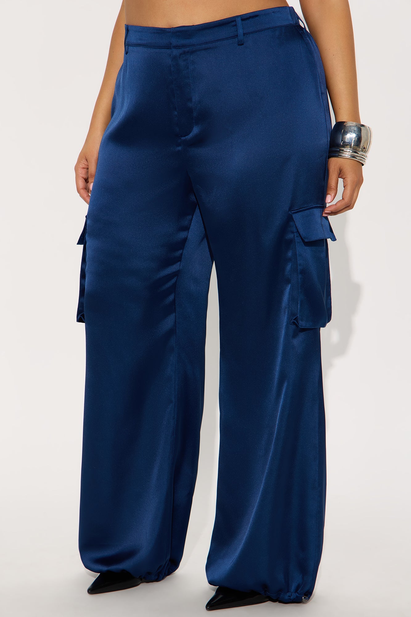 Maggie Satin Balloon Jogger Pants - Navy