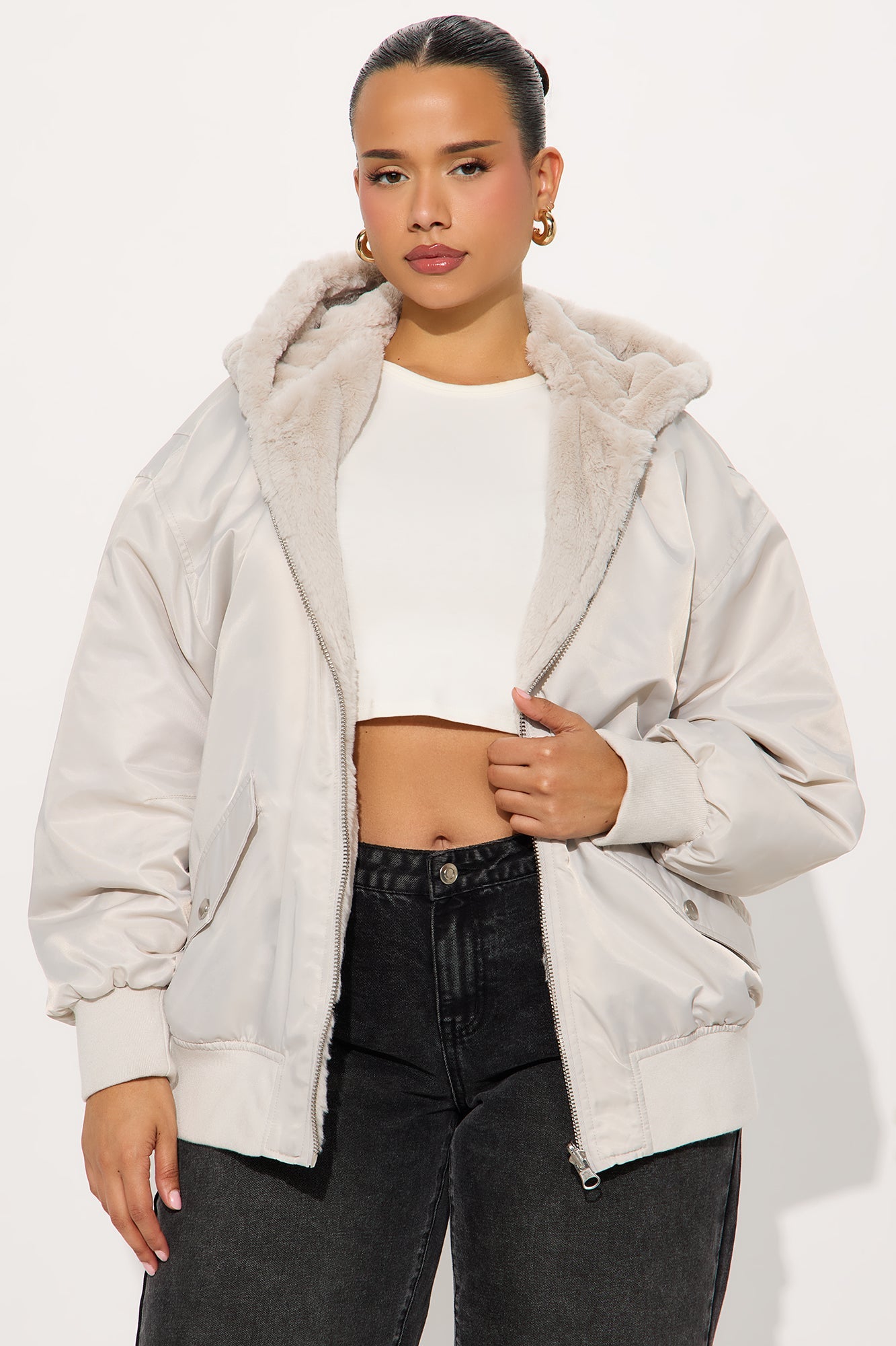 Kimmy Reversible Bomber Jacket - Light Grey