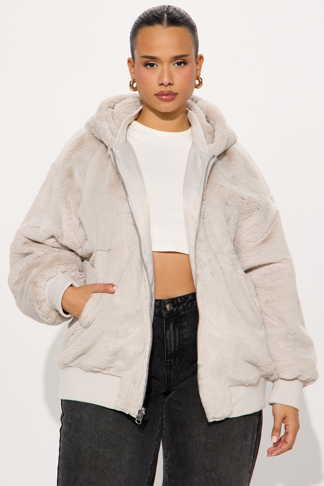 Kimmy Reversible Bomber Jacket - Light Grey