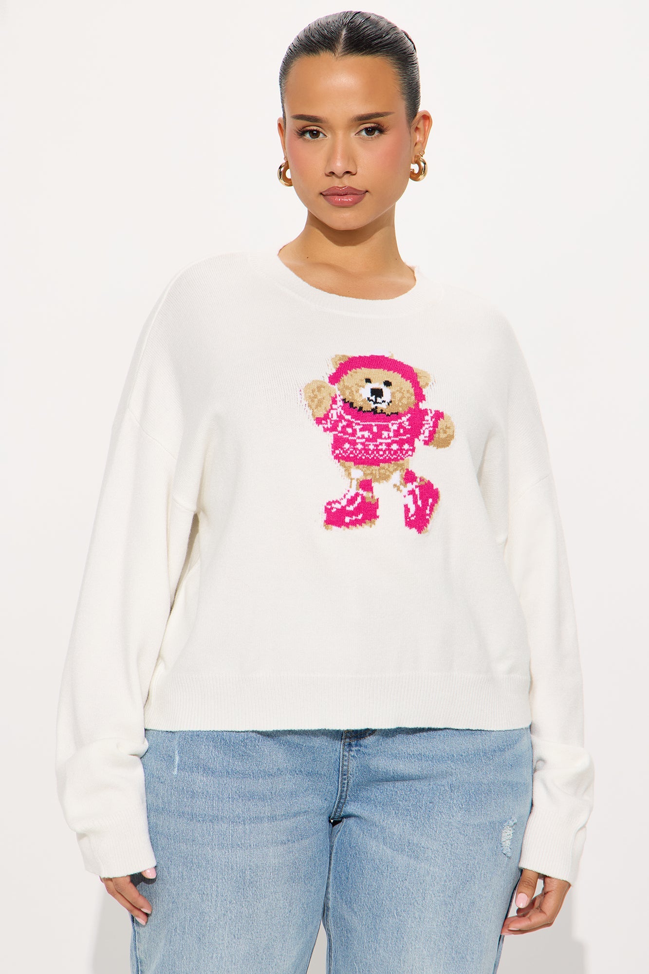 Skate Teddy Cropped Sweater - Ivory/combo