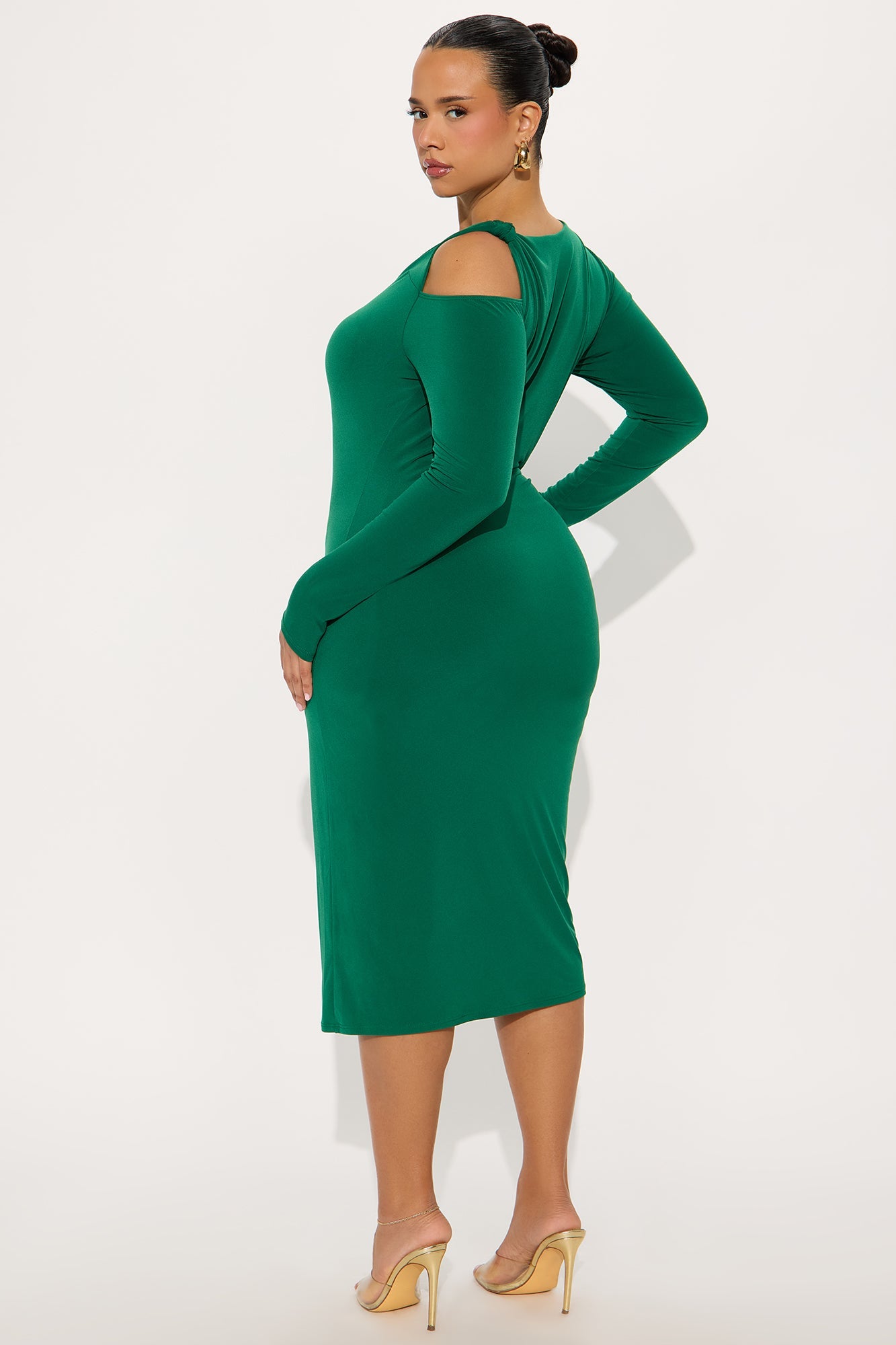 Giana Long Sleeve Knot Midi Dress - Kelly Green