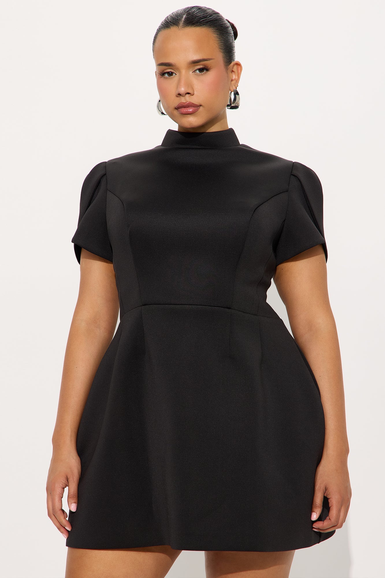 Gemma Mock Neck Mini Dress - Black