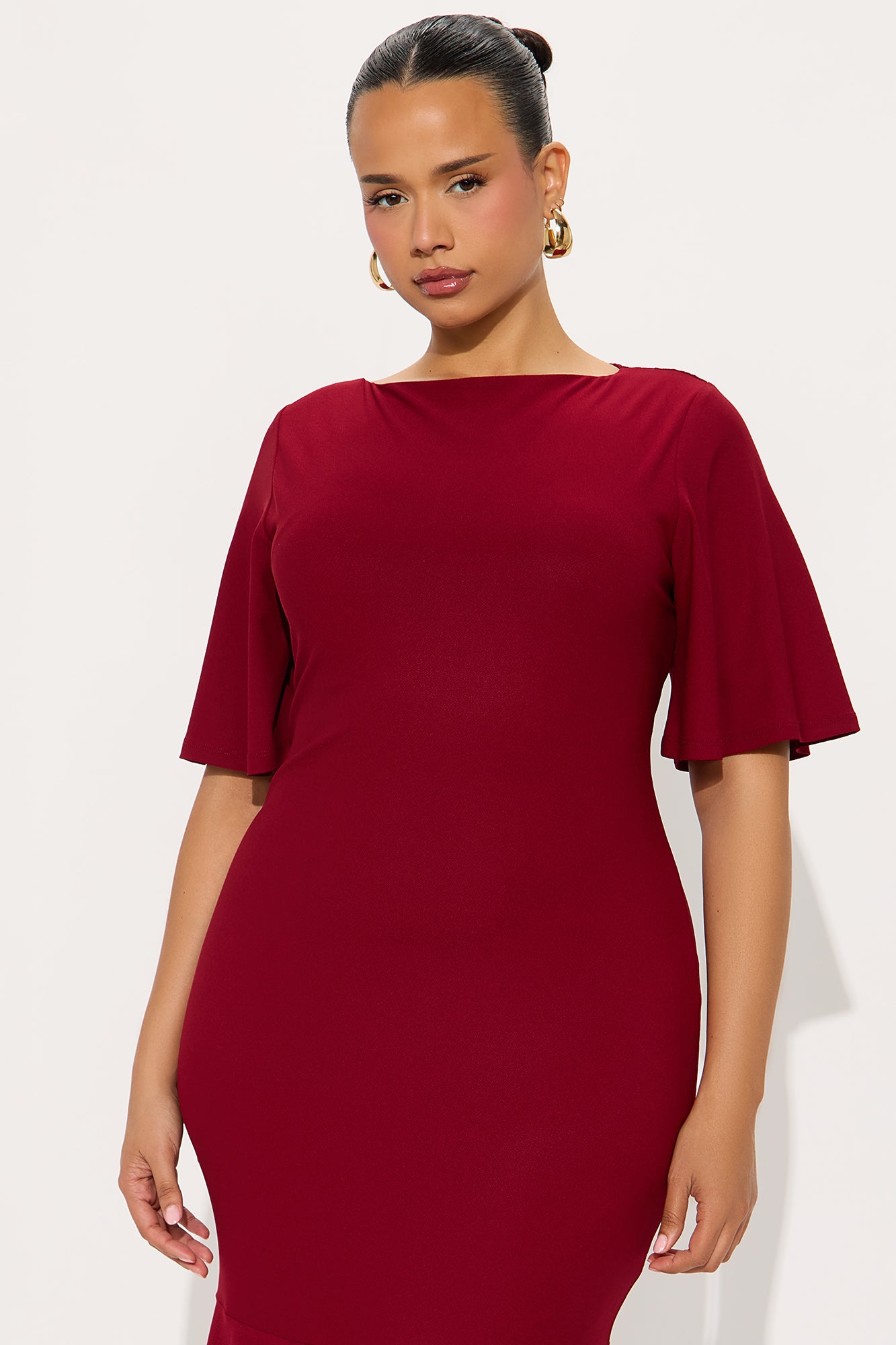 Audrina Asymmetrical Mermaid Midi Dress - Wine