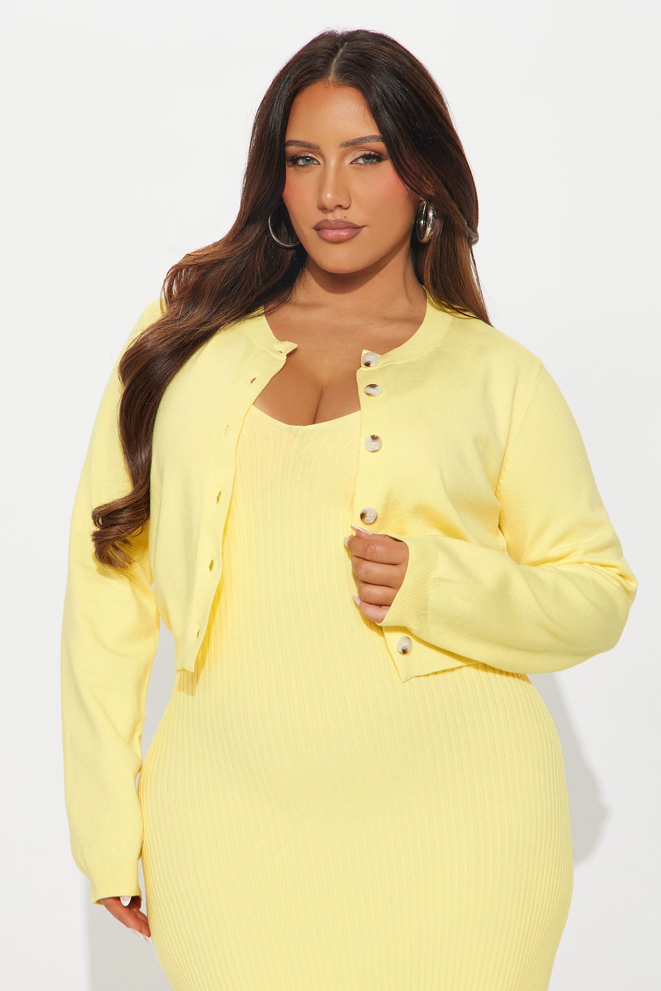 Dazzle Me Ribbed Maxi Dress Set - Butter Yellow