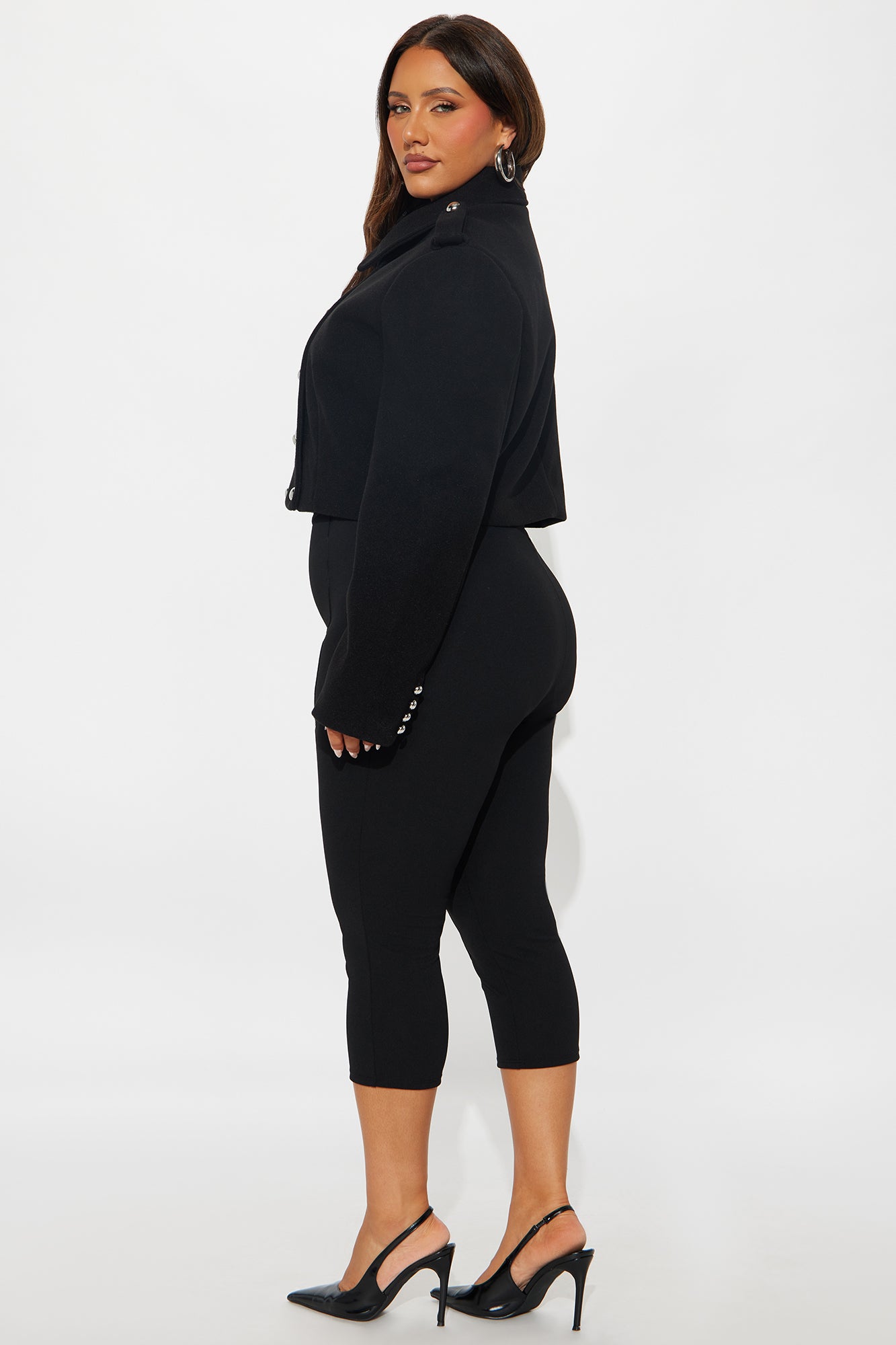Cara Double Breasted Cropped Coat - Black