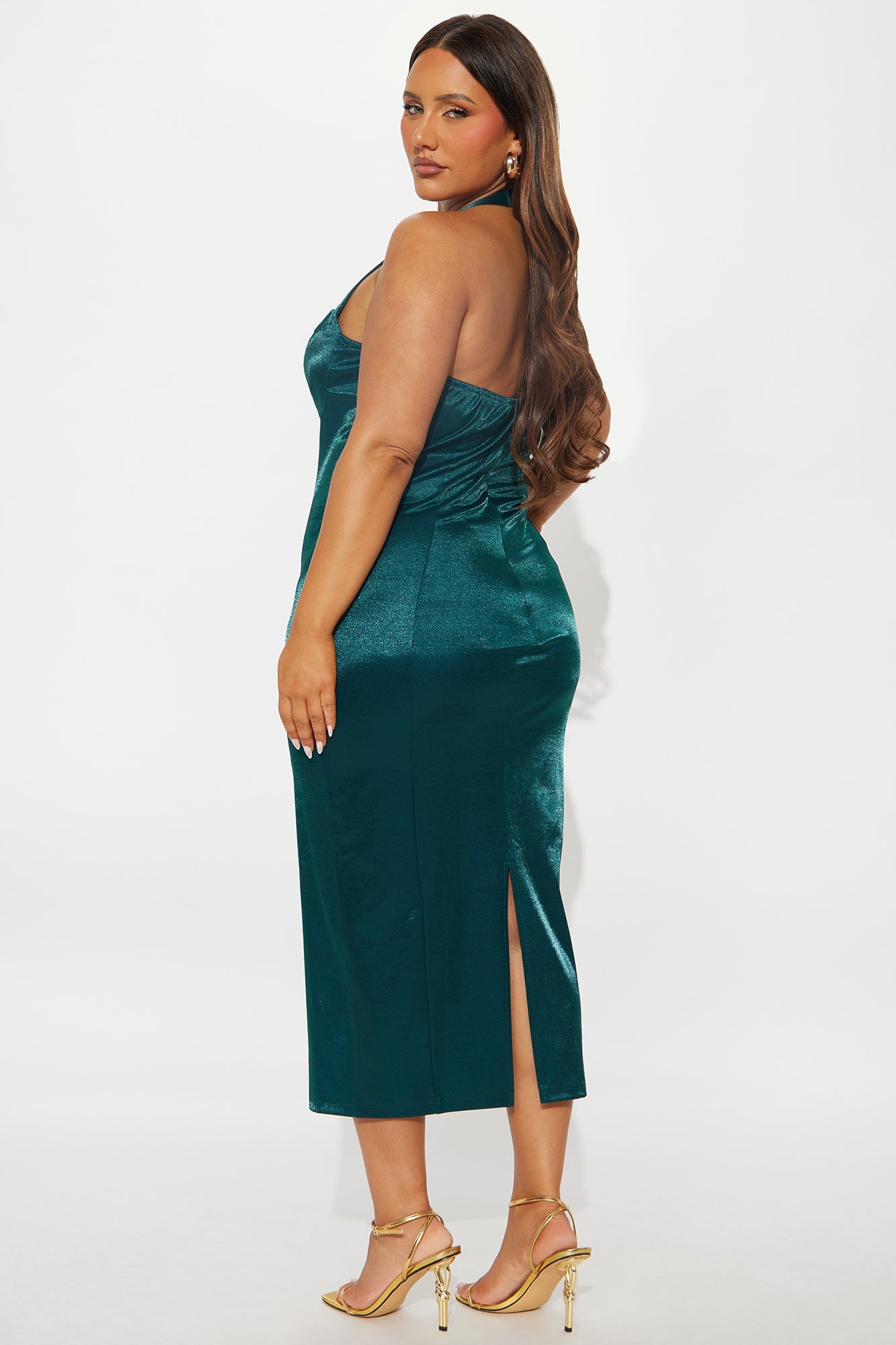 Tyra Halter Satin Midi Dress - Hunter Green