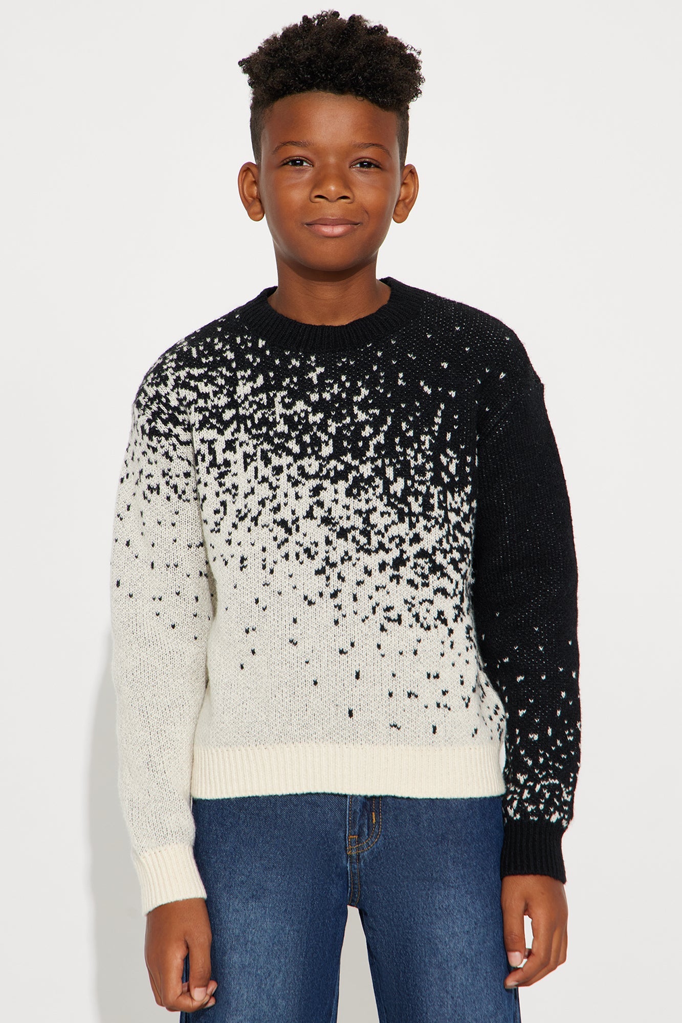 Mini Relaxed Fit Two Tone Crewneck Sweater - Black/combo