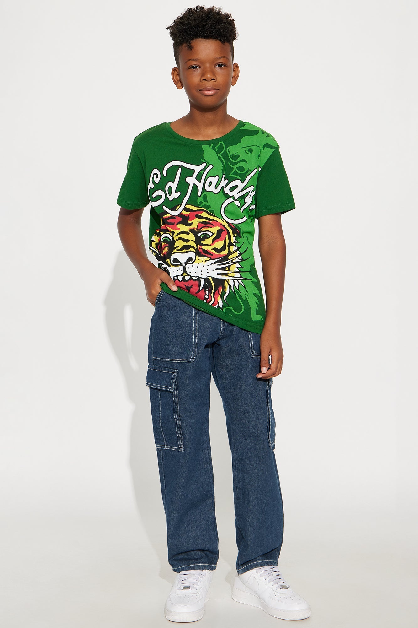 Mini Ed Hardy Fearless Tiger Front/Back Short Sleeve Tee - Green