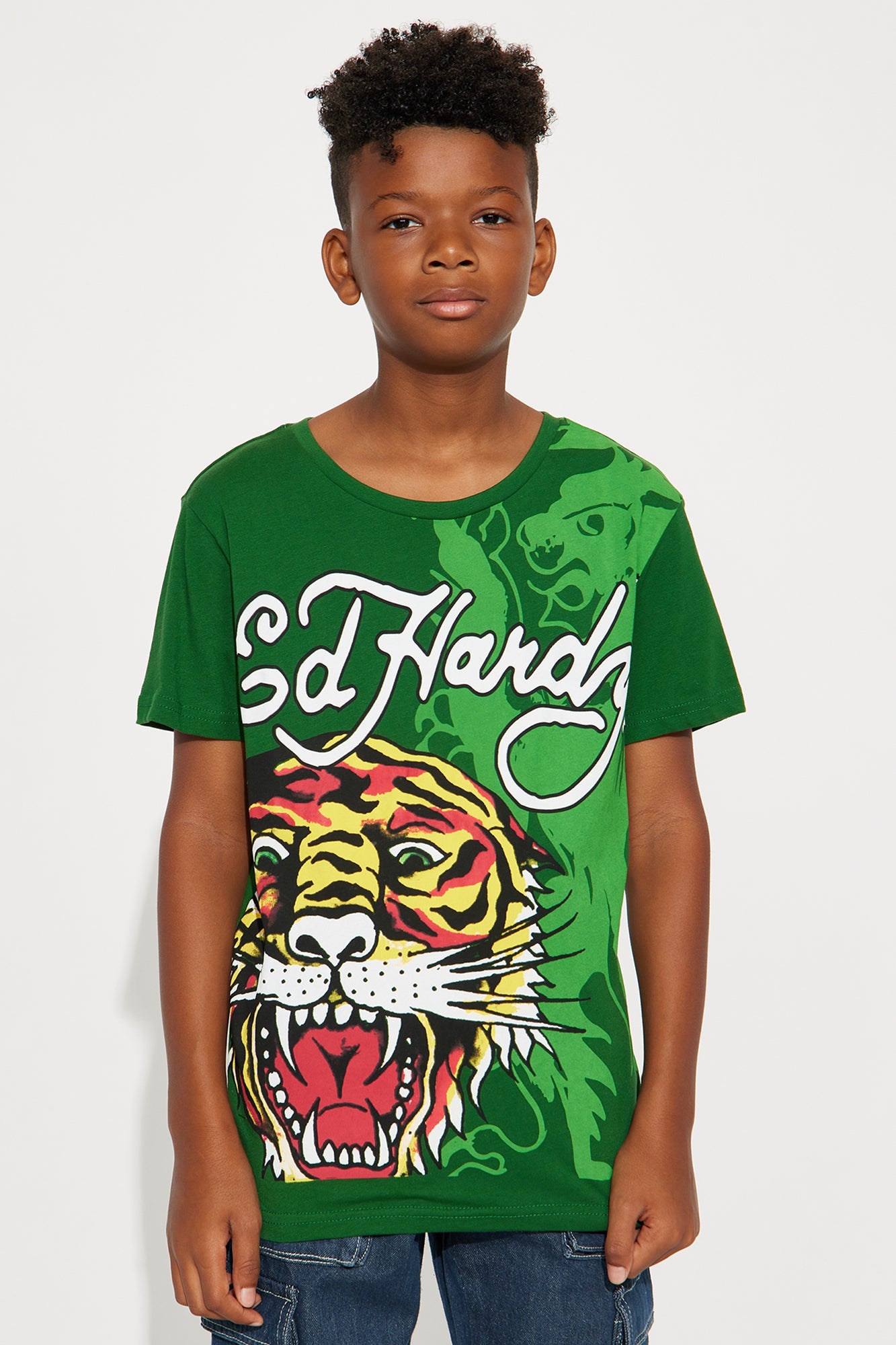Mini Ed Hardy Fearless Tiger Front/Back Short Sleeve Tee - Green