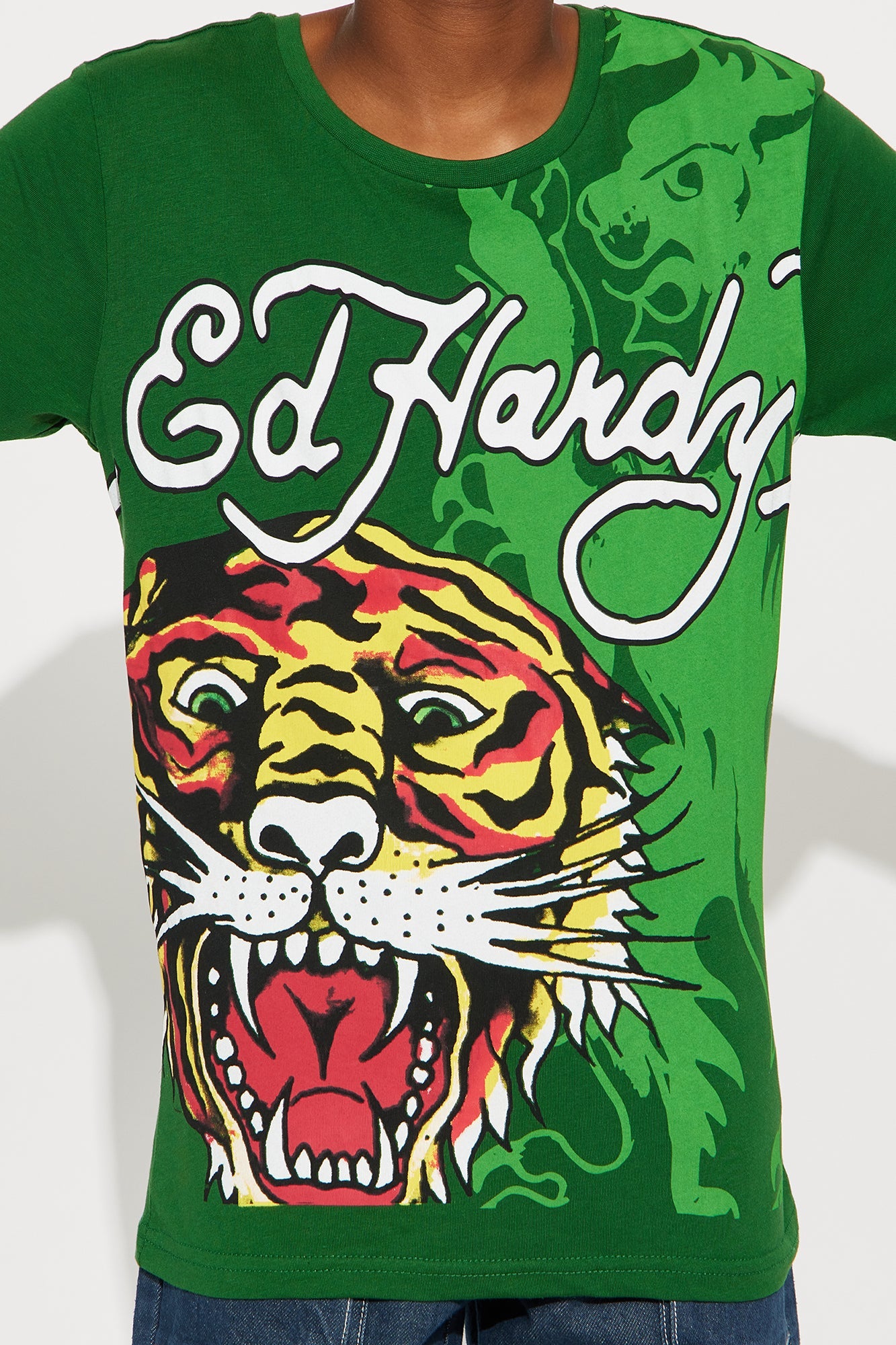 Mini Ed Hardy Fearless Tiger Front/Back Short Sleeve Tee - Green