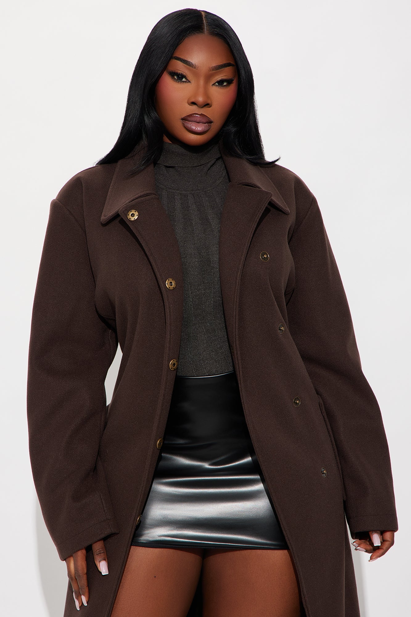 Executive Decision Belted Power Shoulder Coat - Brown