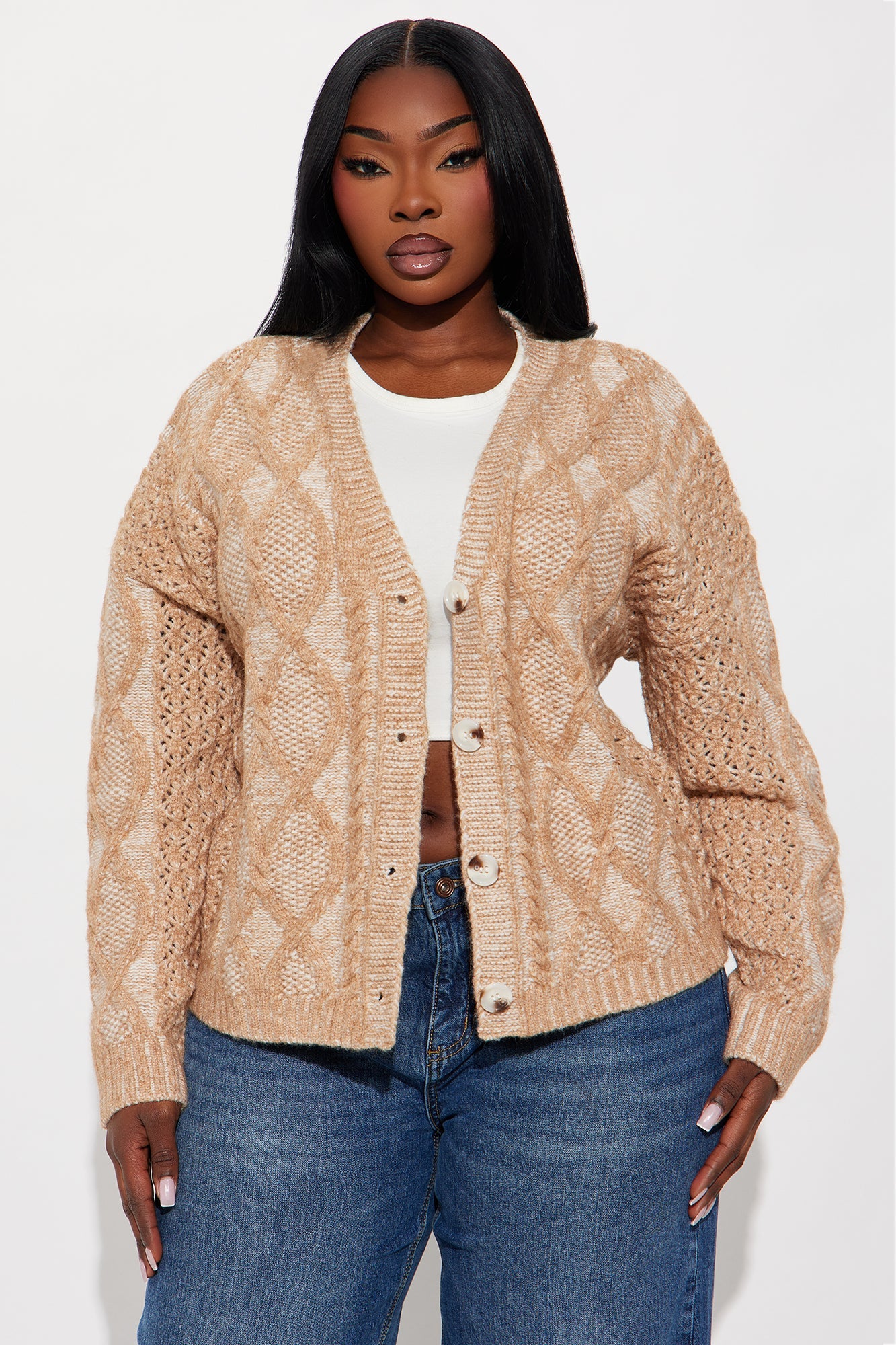 Snow Daze Cable Knit Cardigan - Taupe