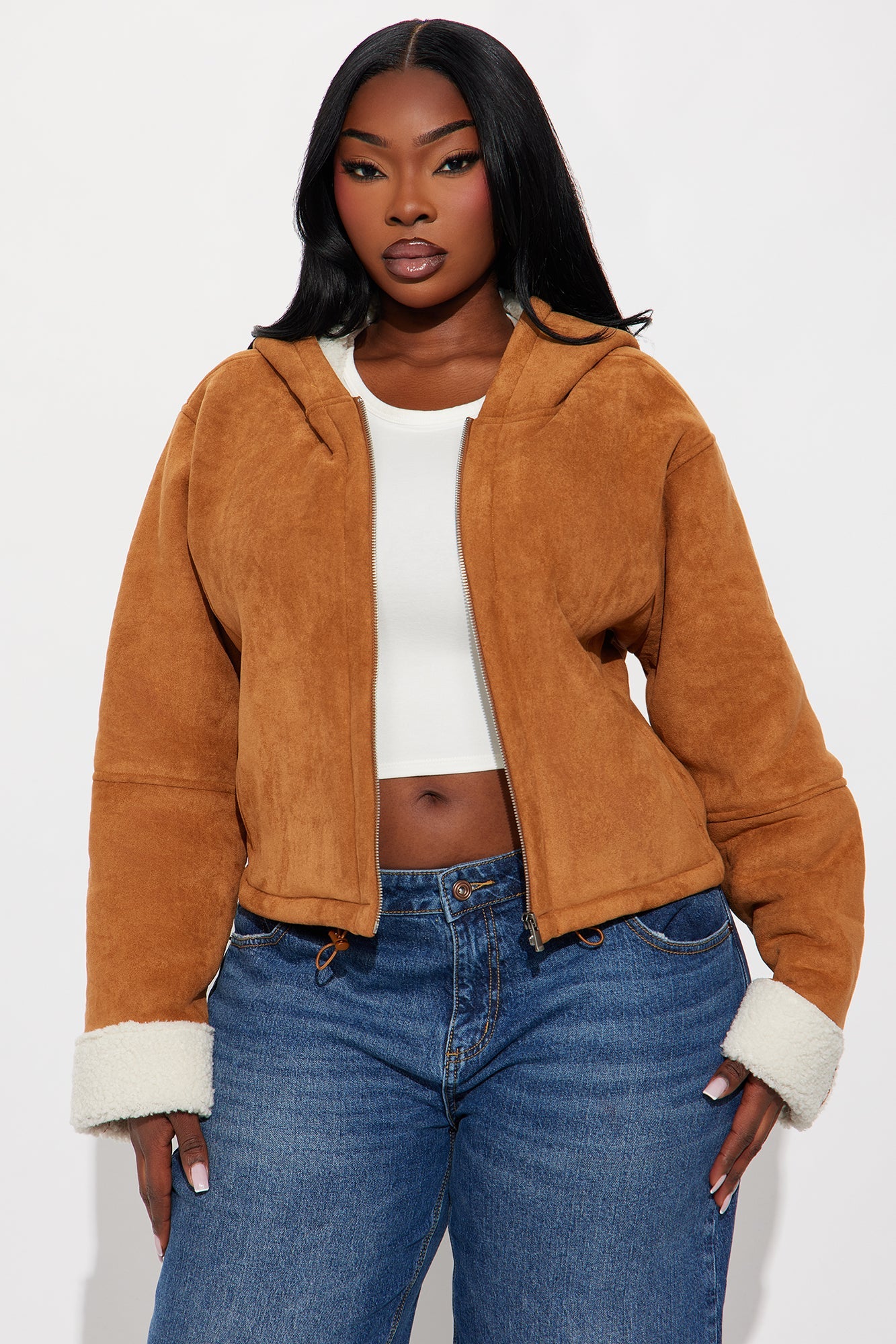 Eskimo Kiss Faux Suede Hooded Coat - Camel