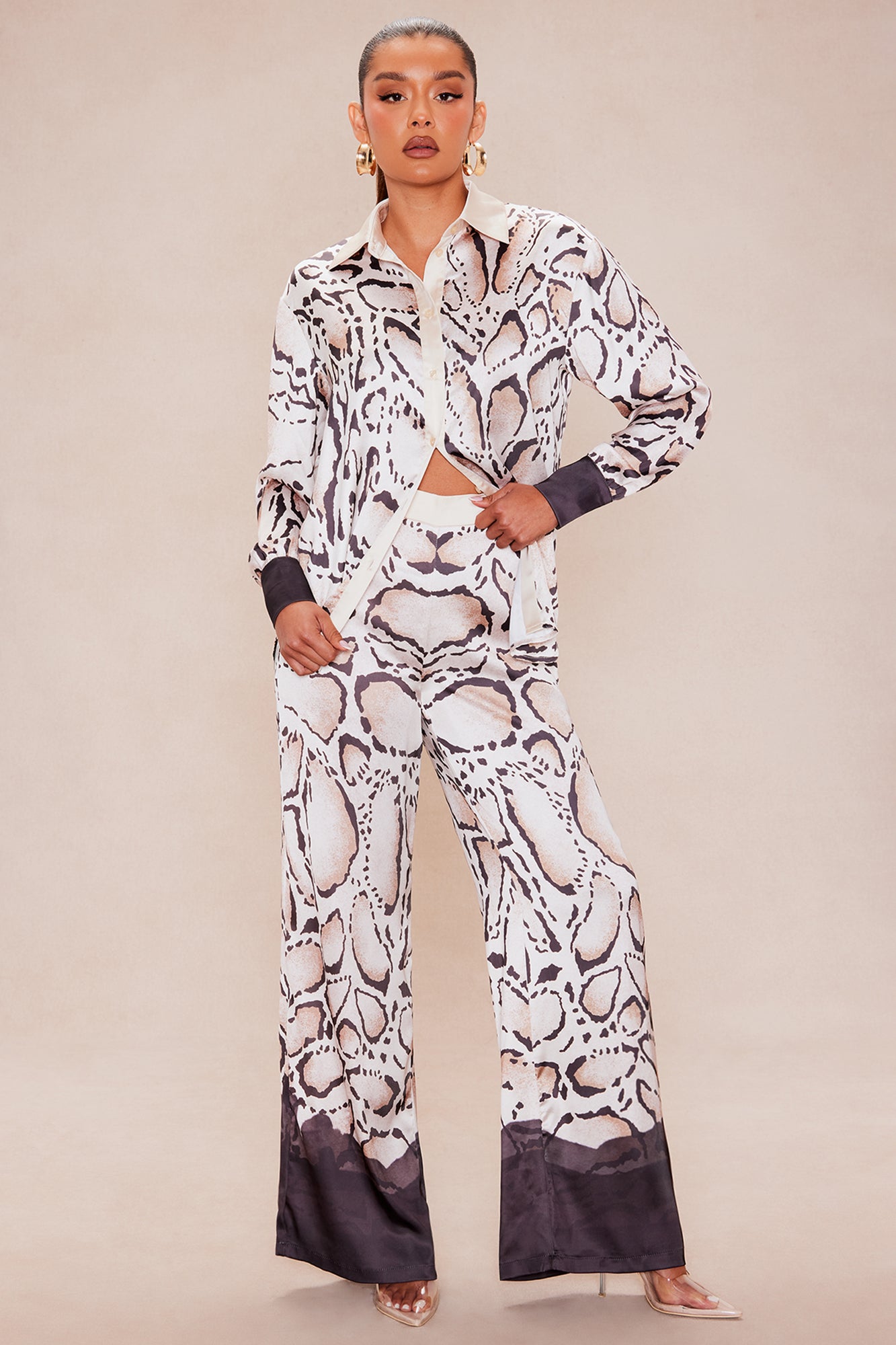 Darlene Satin Pant Set - Ivory/combo