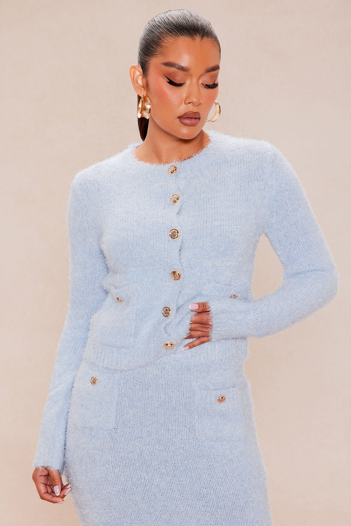 Arabella Cardigan Skirt Set - Light Blue
