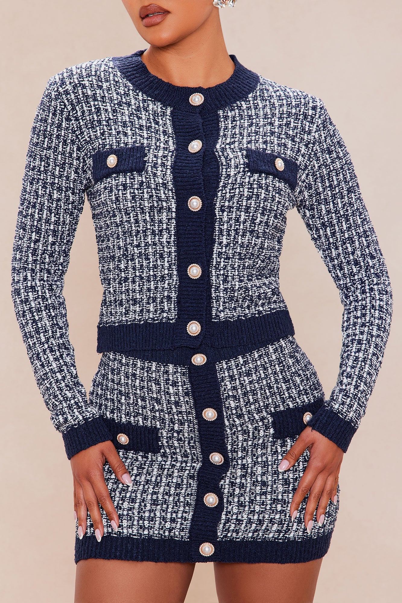 Penelope Tweed Cardigan Skirt Set - Navy
