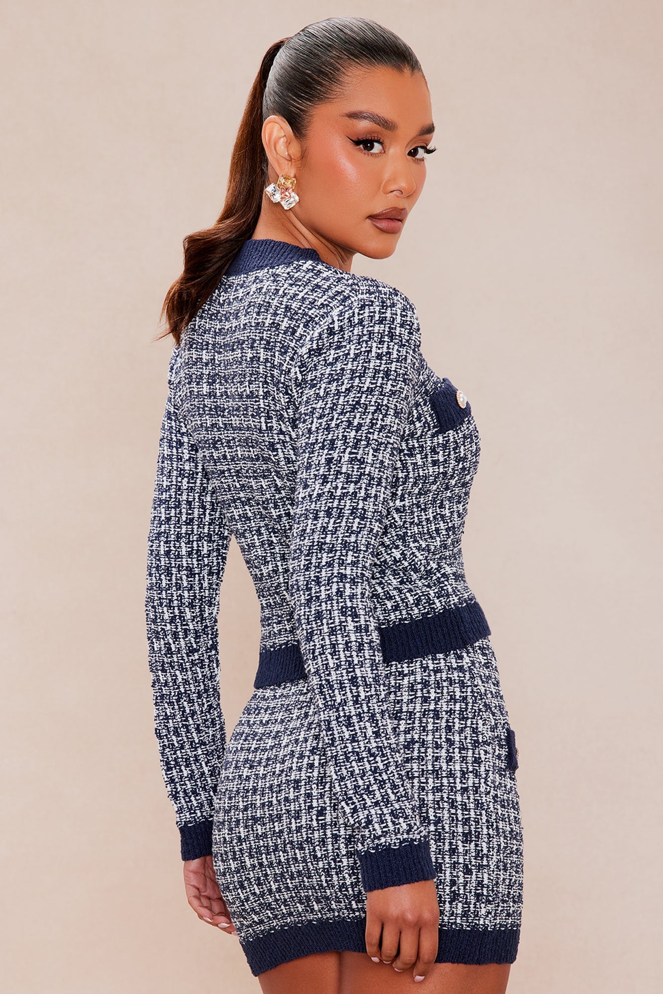 Penelope Tweed Cardigan Skirt Set - Navy