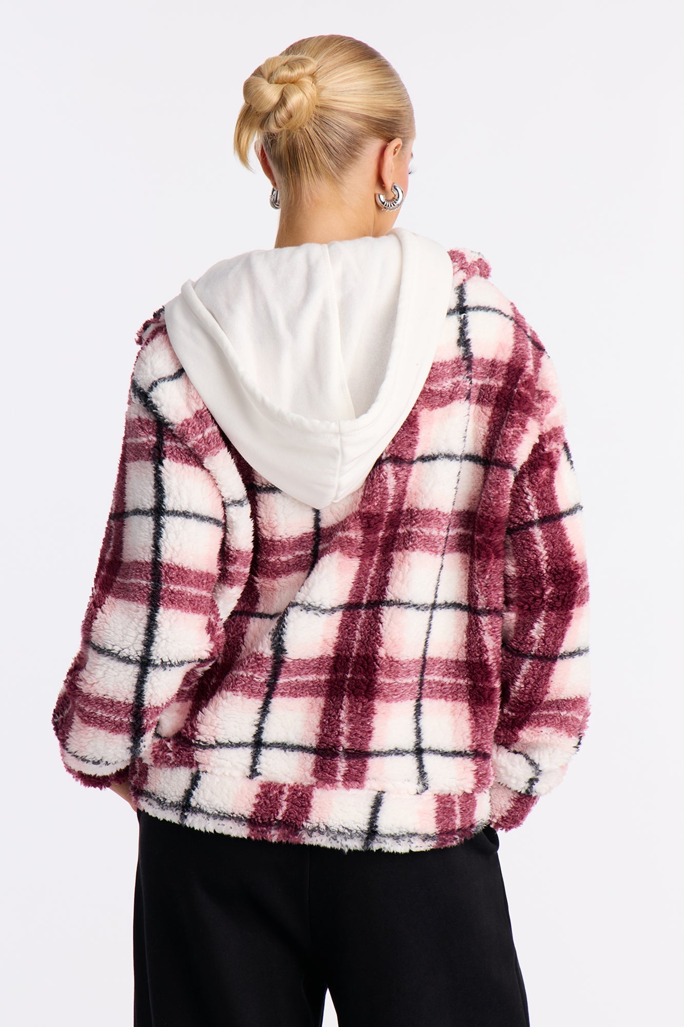 Out Of Town Plaid Sherpa Shacket - Pink/combo