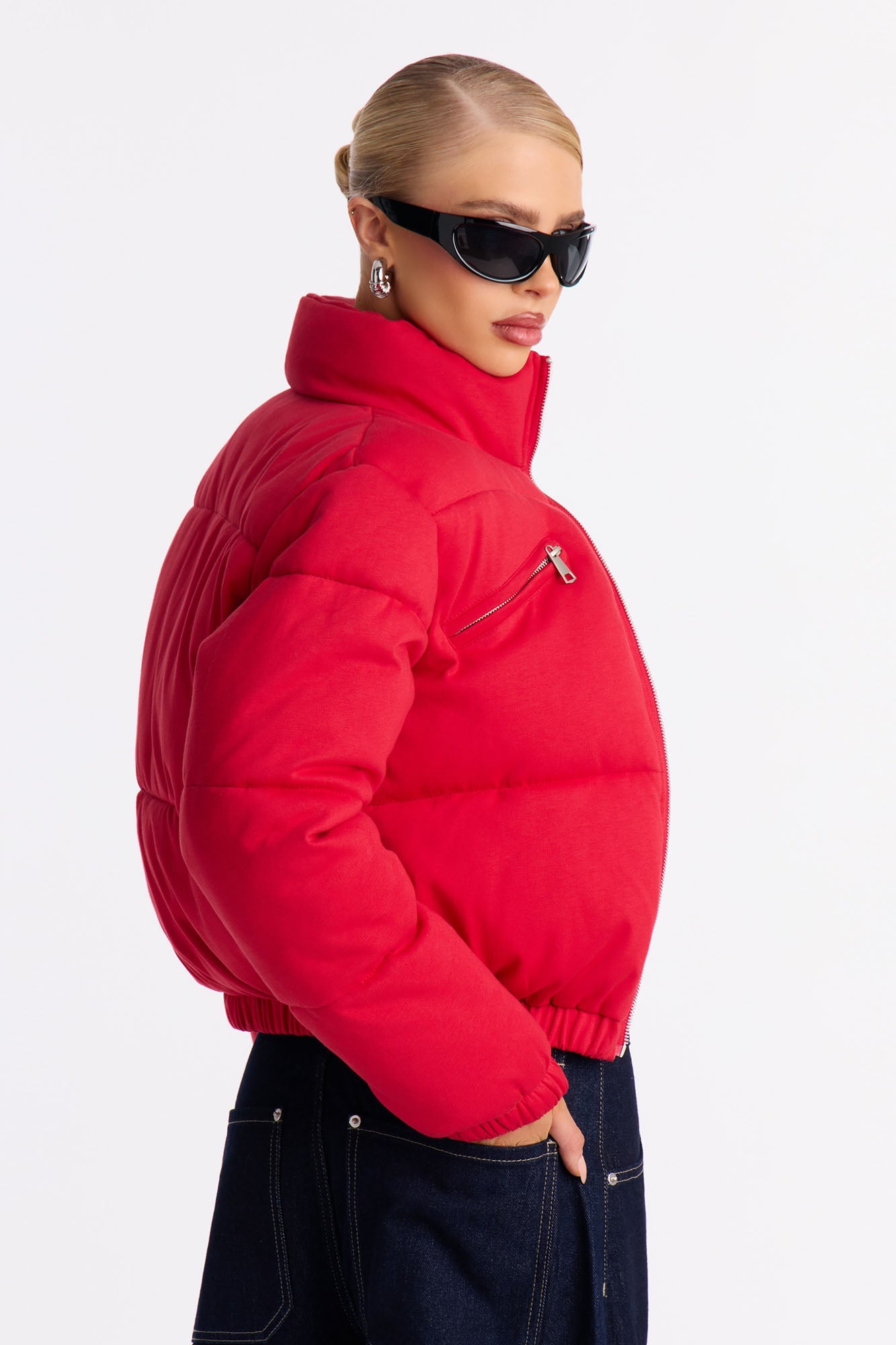 Never Giving Up Cropped Puffer Jacket - Red
