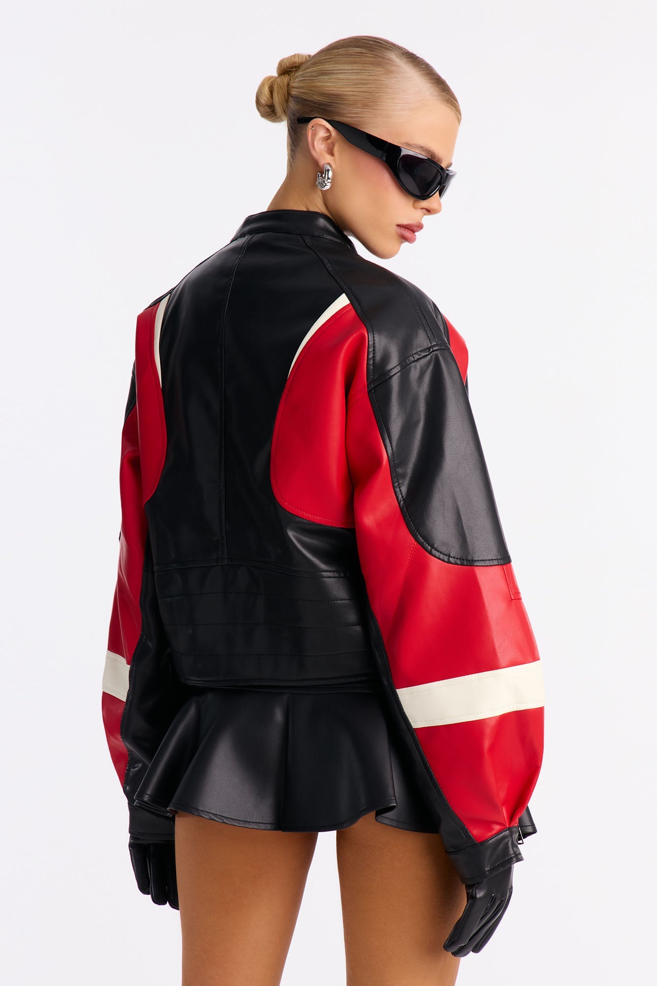 Stay In Line Faux Leather Racing Jacket - Red/combo
