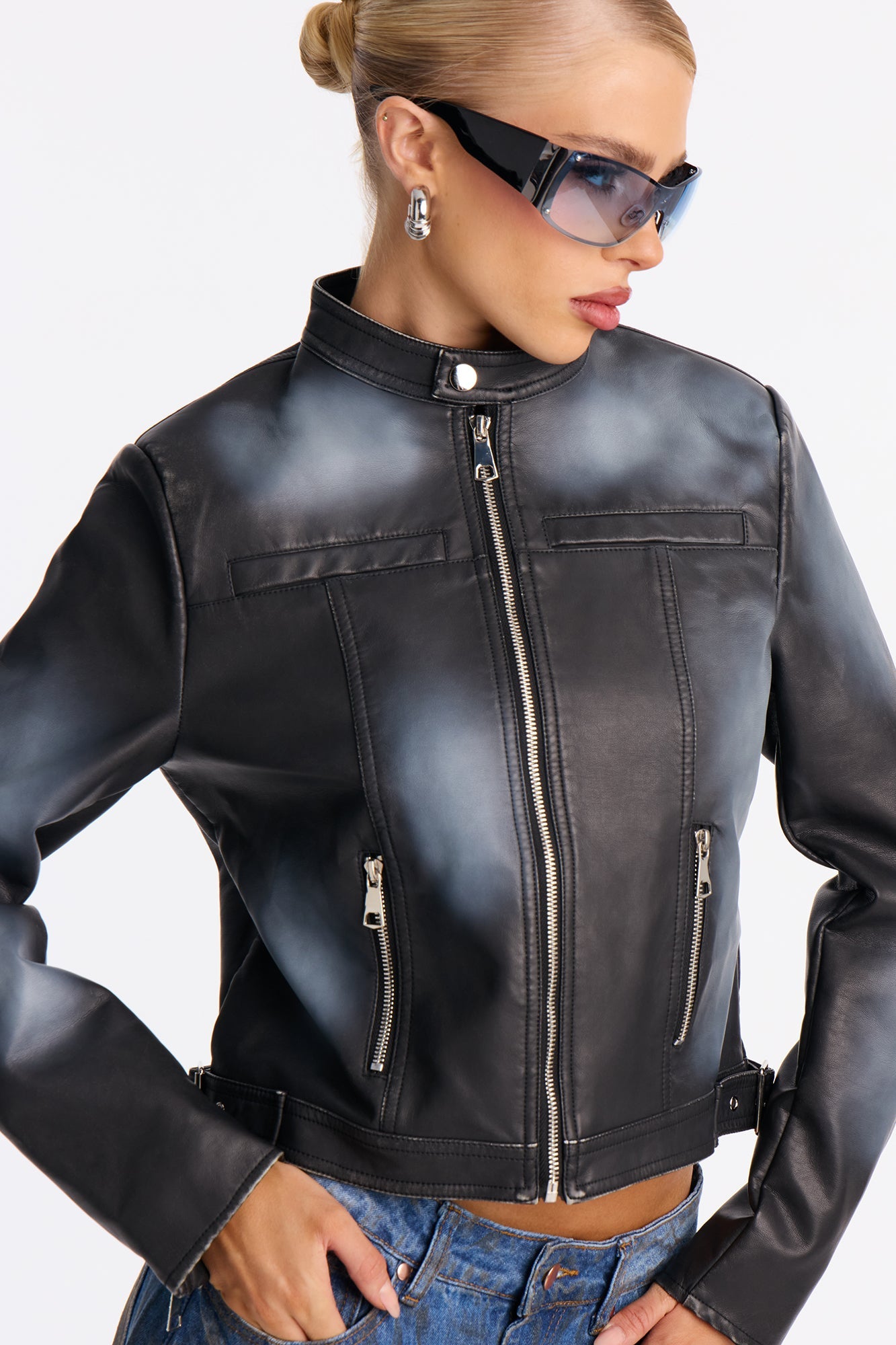 Saint Or Sinner Washed Faux Leather Moto Jacket - Black/combo