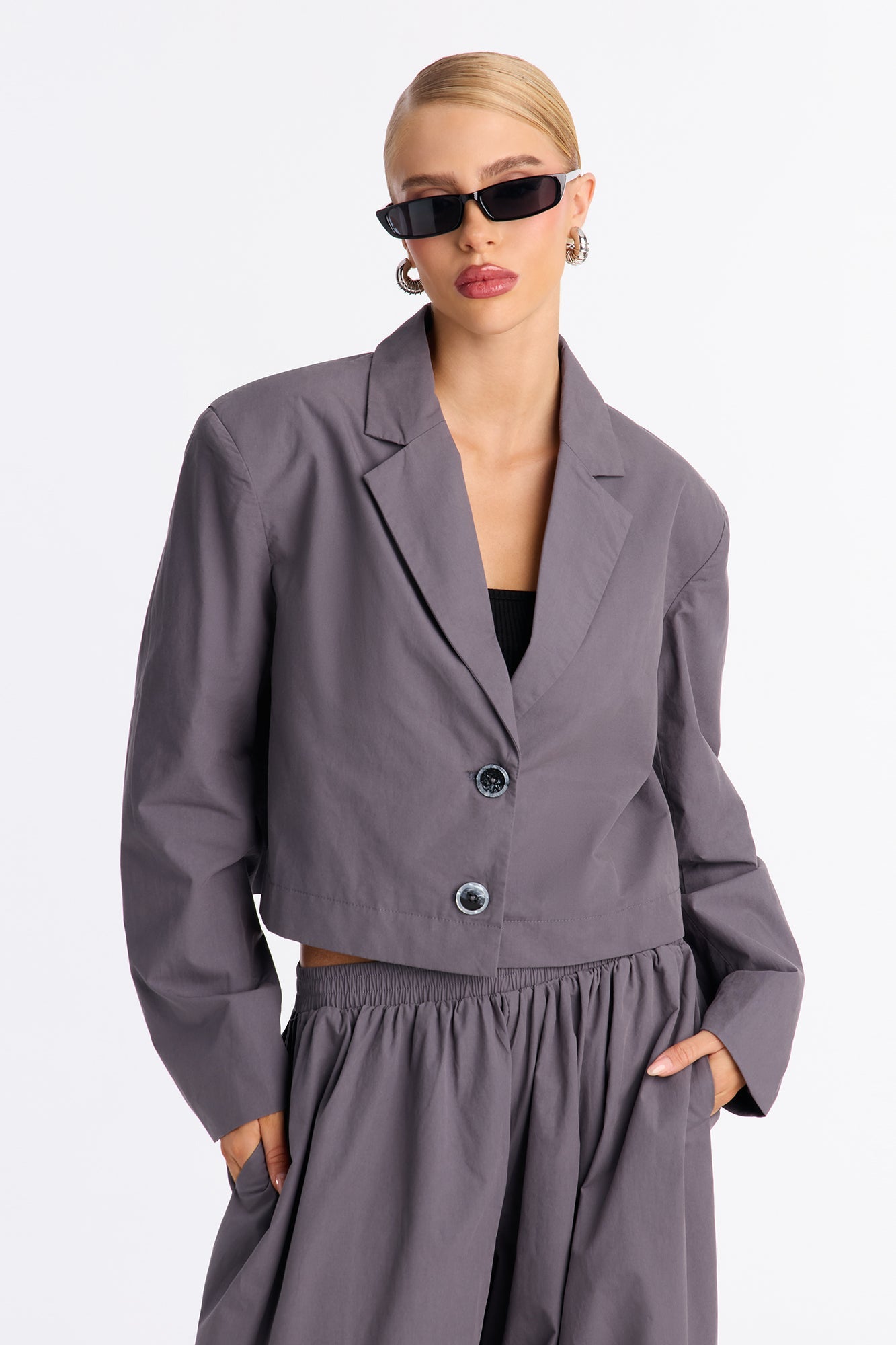 Elana Blazer Balloon Pant Set - Charcoal