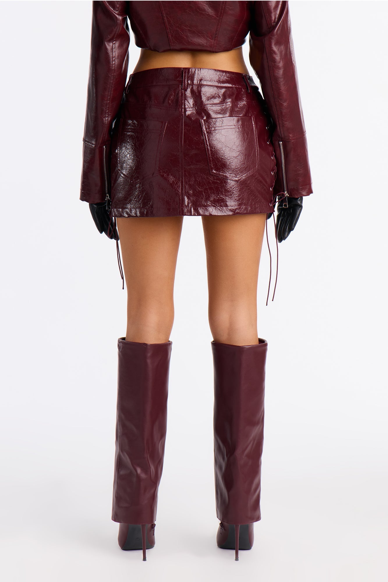 Claim To Fame Patent Faux Leather Mini Skirt - Burgundy