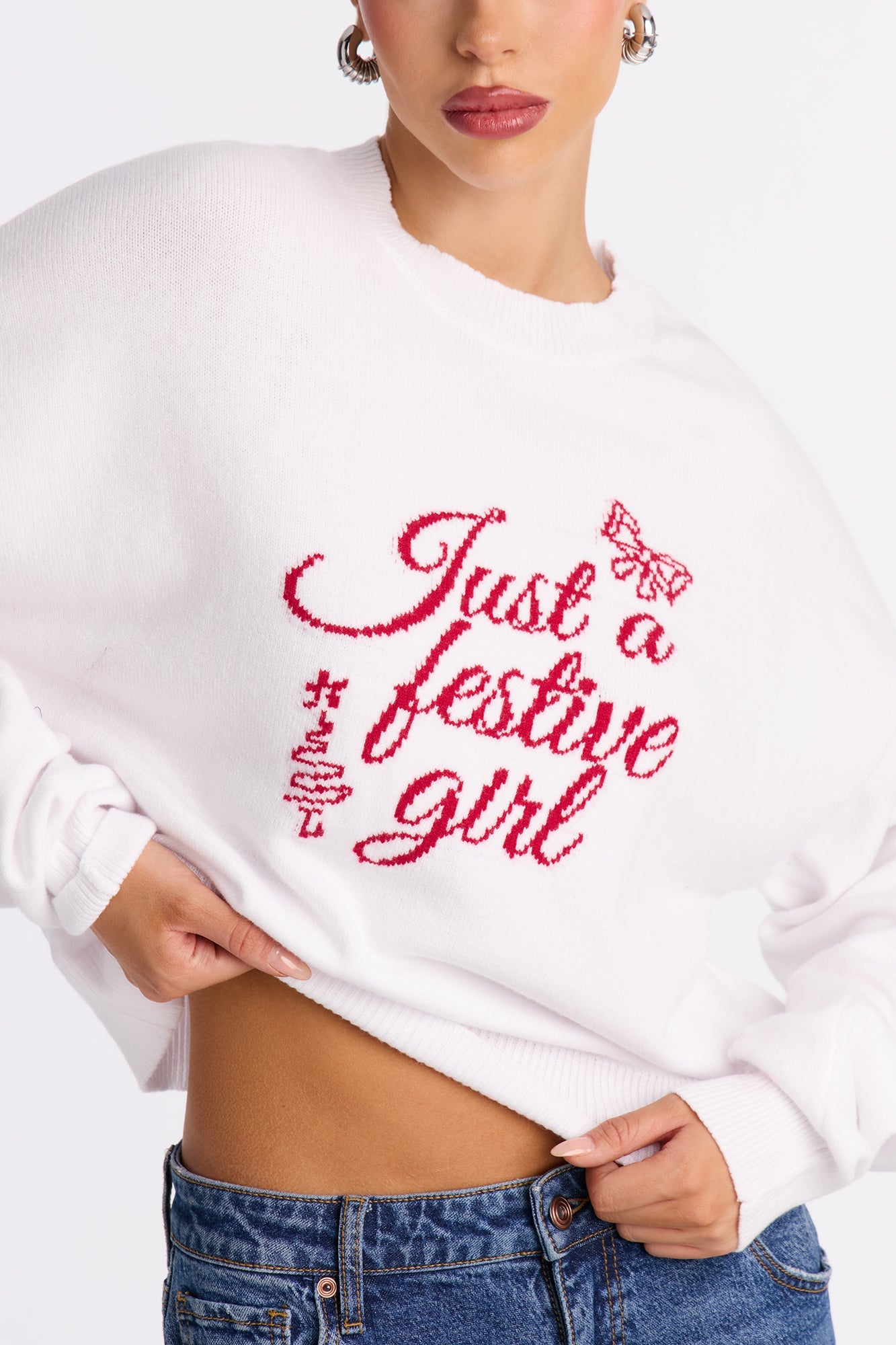 Just A Festive Girl Cropped Sweater - White/combo
